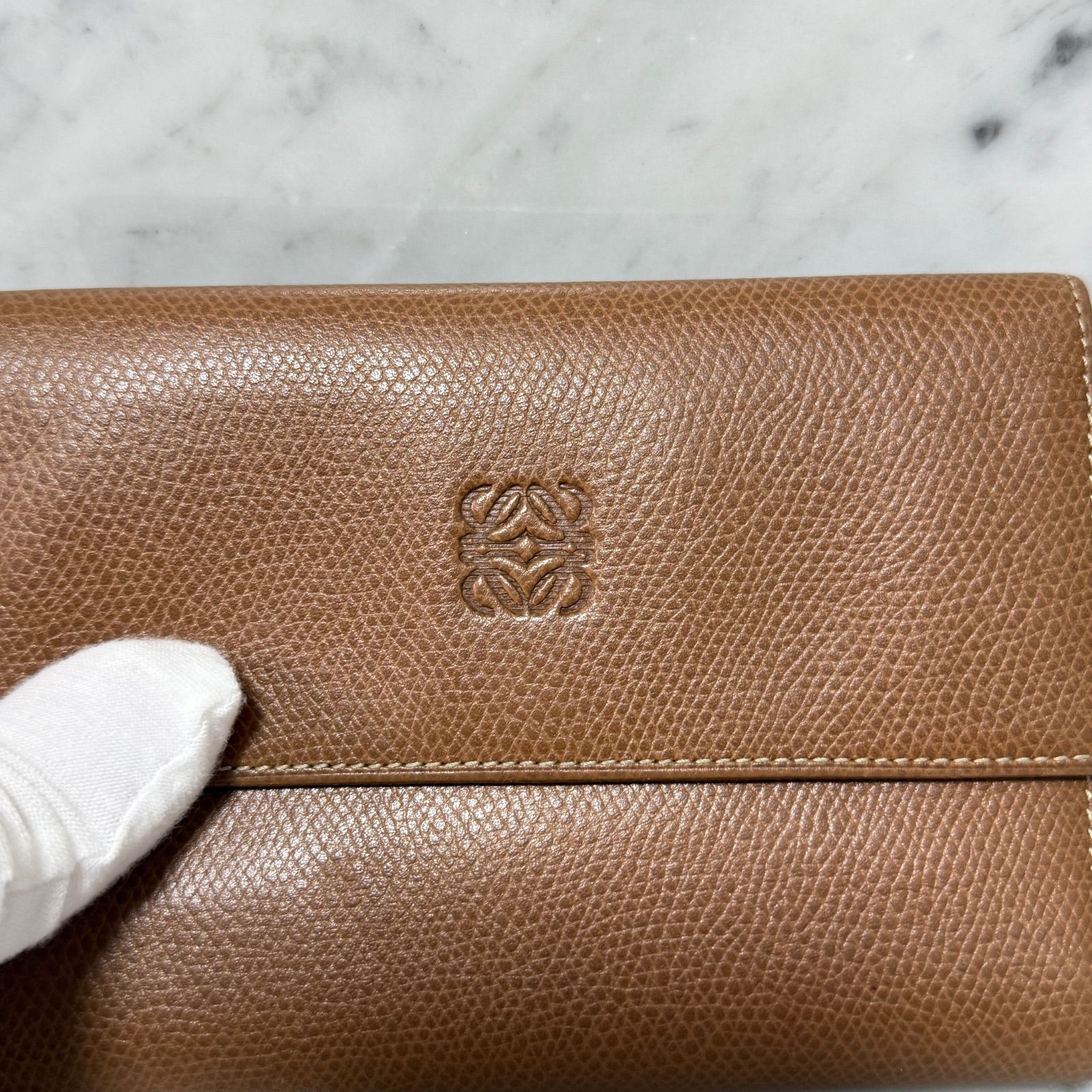 LOEWE ロエベ 三つ折財布 本革 レザー ブラウン アナグラム ロゴ