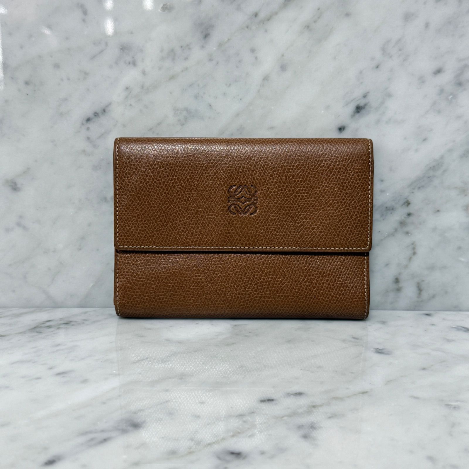 LOEWE ロエベ 三つ折財布 本革 レザー ブラウン アナグラム ロゴ