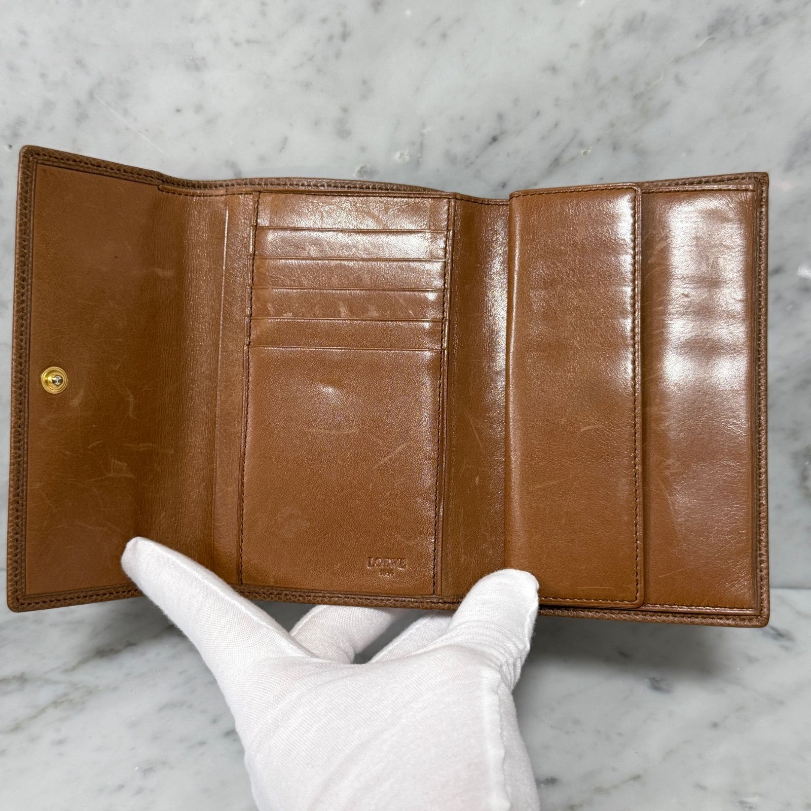 LOEWE ロエベ 三つ折財布 本革 レザー ブラウン アナグラム ロゴ
