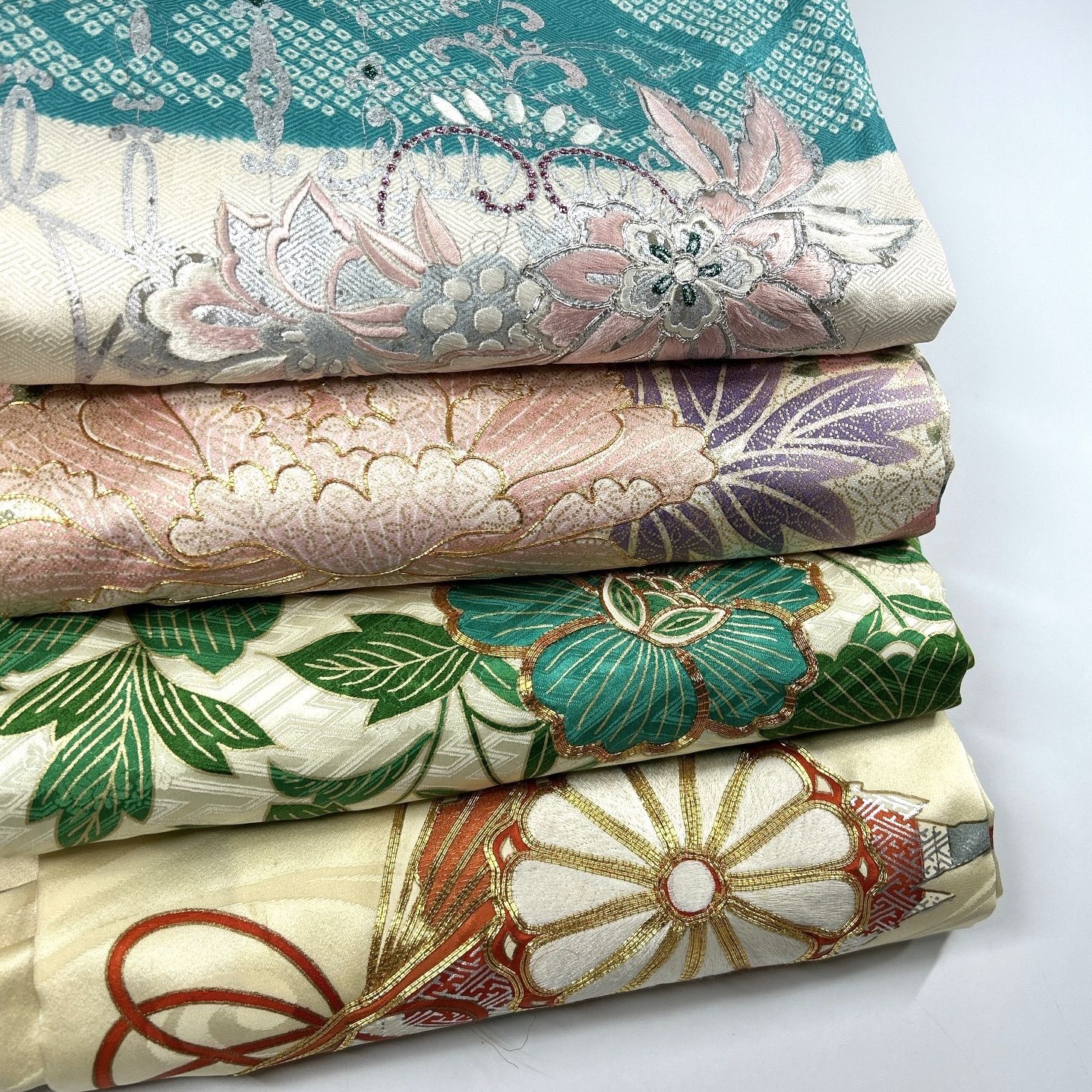 振袖 4枚 正絹 着物まとめ売り 同梱購入歓迎 リメイク用 着付け練習用