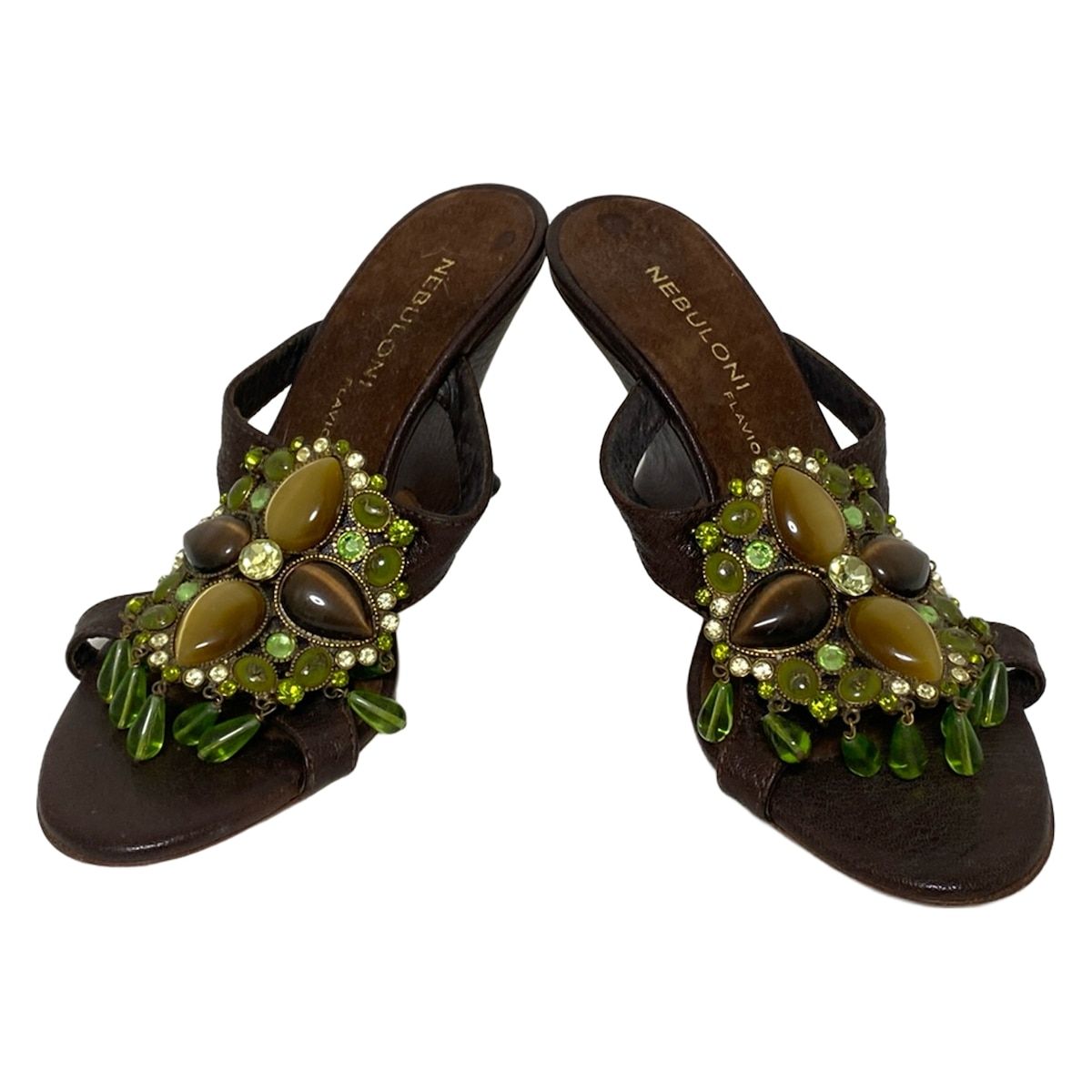 ネブローニ ミュール 35 レディース - ダークブラウン ラインストーン ビジュー ビーズ レザー