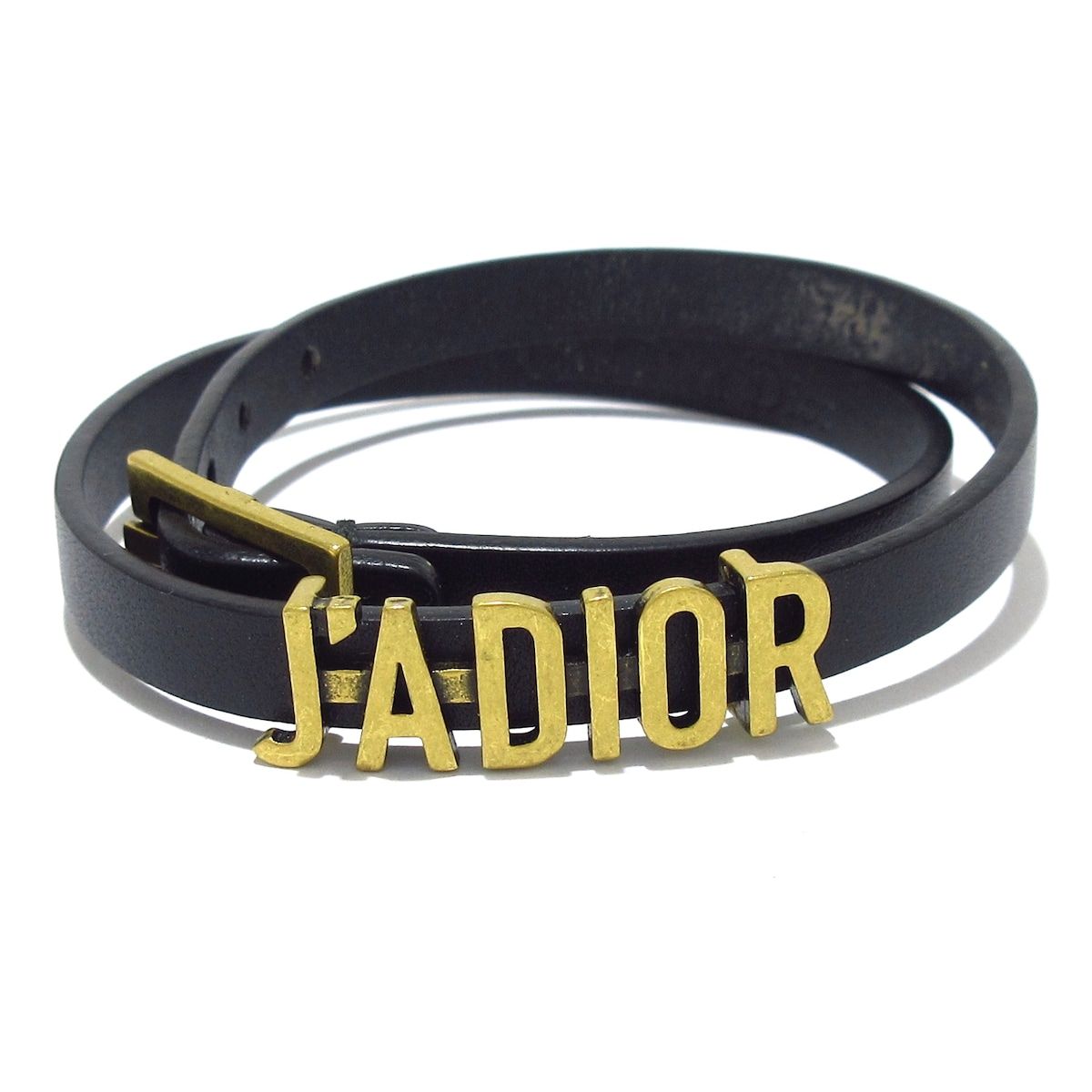 DIOR ChristianDior ディオール クリスチャンディオール ブレスレット レザー 黒×ゴールド J ADIOR