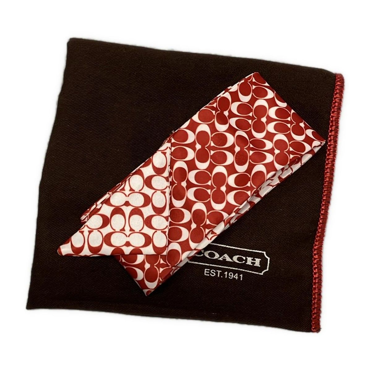 カーキ×レッド レザー