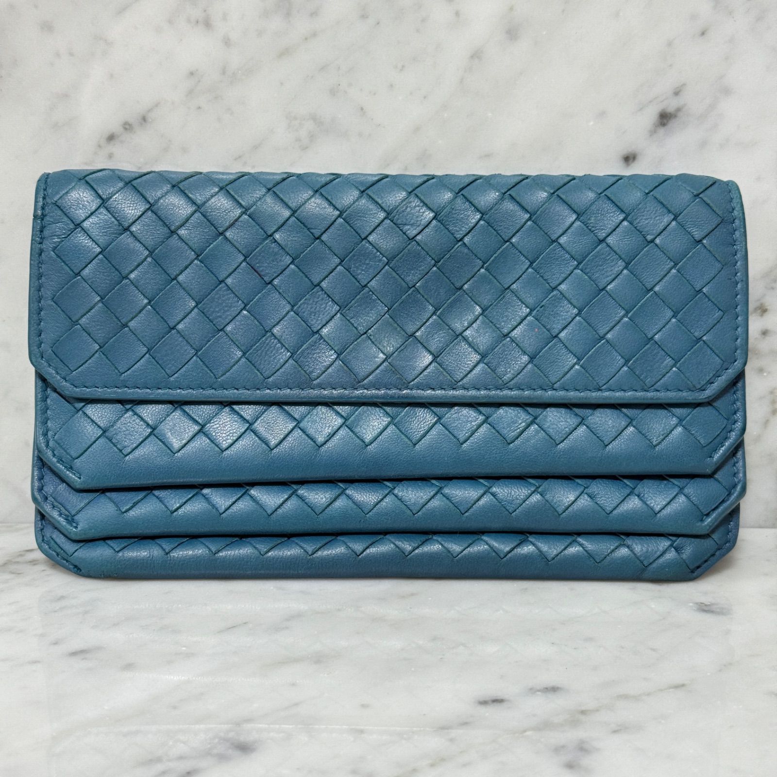 bottegaveneta ボッテガヴェネタ 長財布 ブルー 青 本革 レザー
