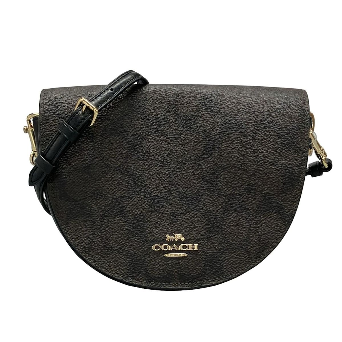 COACH コーチ ショルダーバッグ シグネチャー柄 C 1430 ダークブラウン×黒 レザー