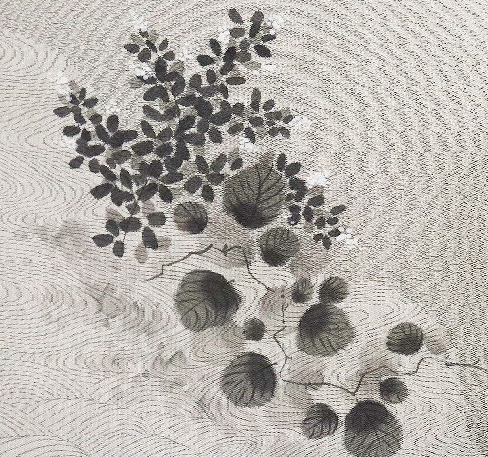  お召し 訪問着 袷 正絹 クリーム グレー 暈し 菊 笹 ススキ 南天 オミナエシ 月下美人 7号 Sサイズ ki 31515 レディース 訪問着 付け下げ 着物