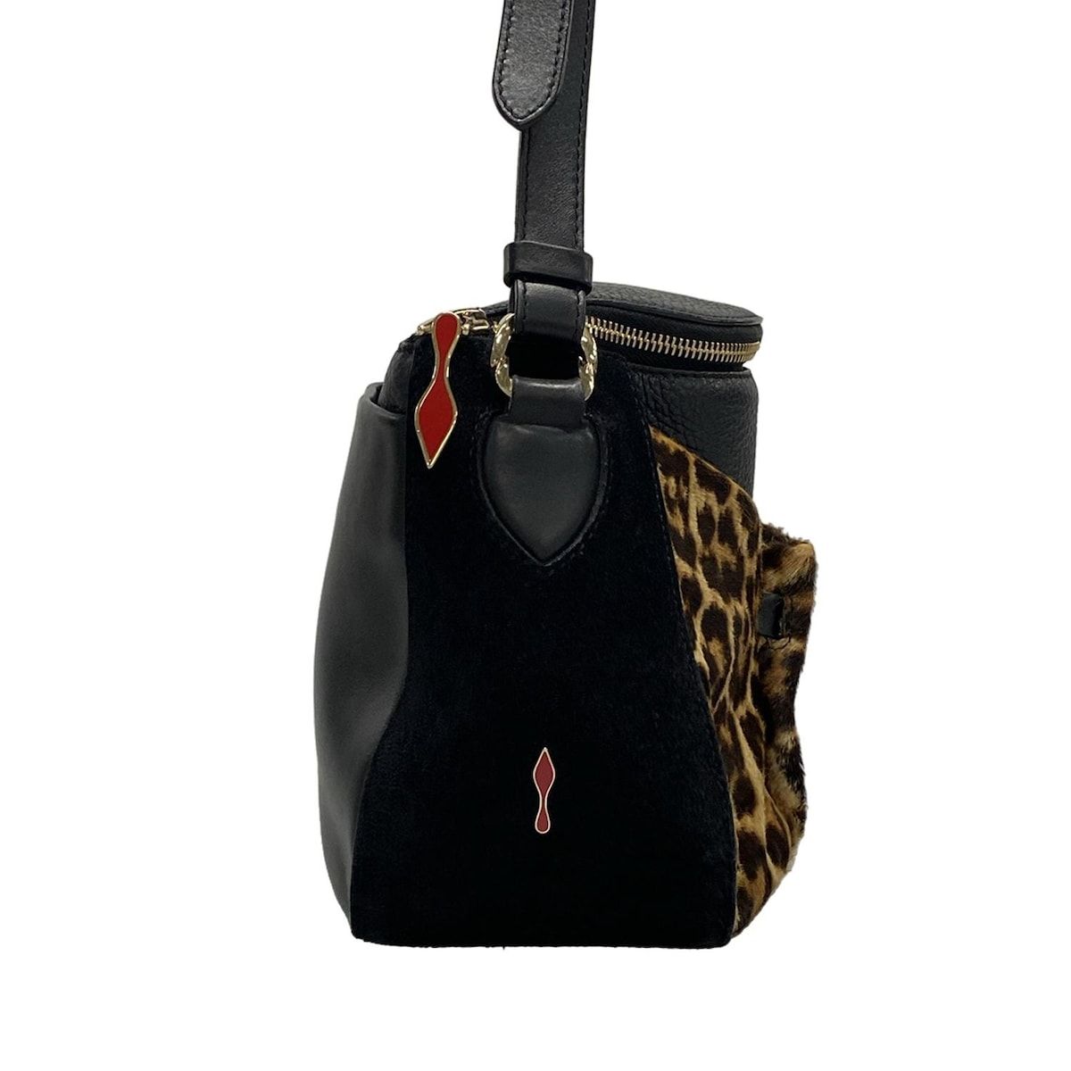 CHRISTIAN LOUBOUTIN クリスチャンルブタン ショルダーバッグ 黒×ダークブラウン×ベージュ 豹柄 レザー