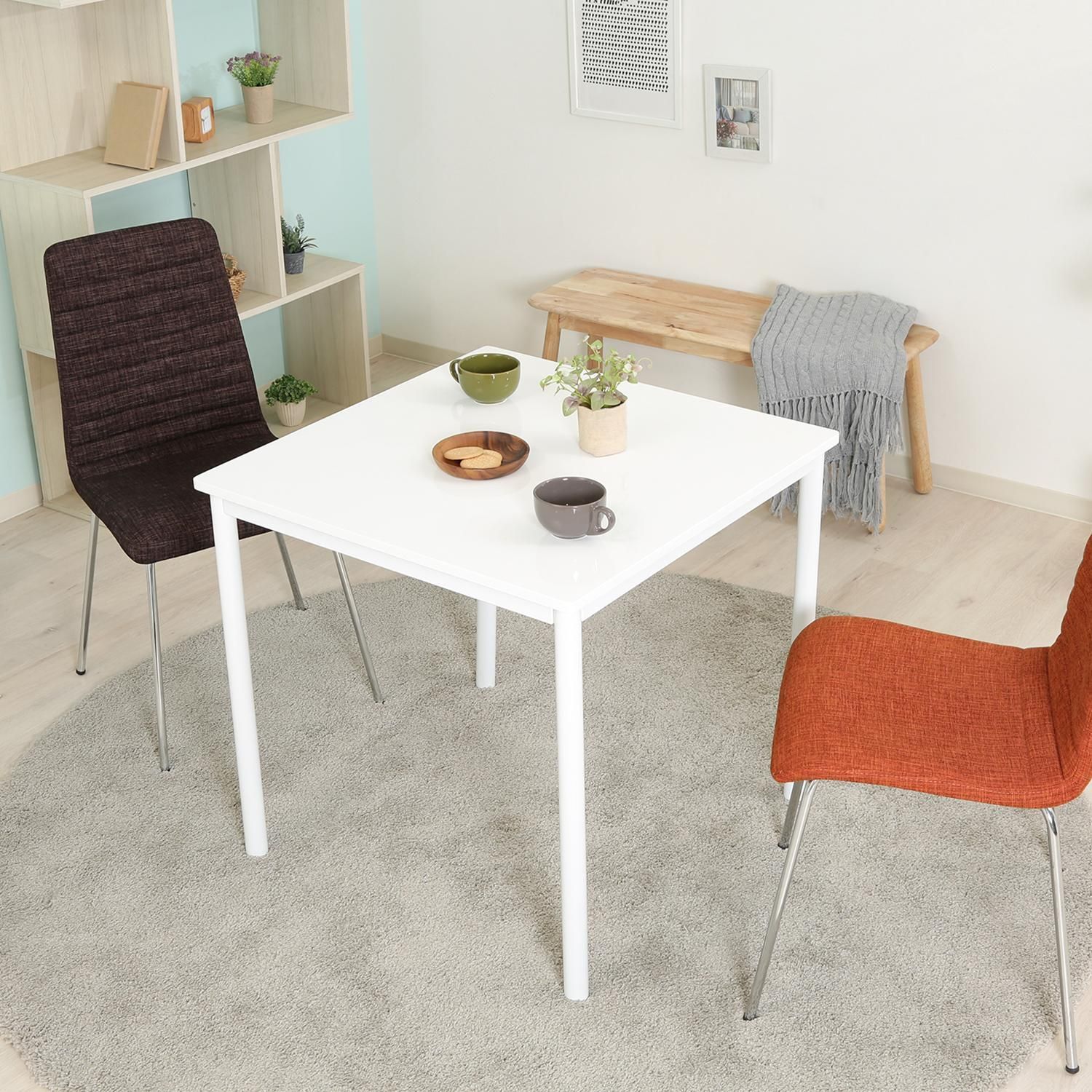 2人掛 鏡面仕上げ ダイニングテーブル ホワイト 幅75 cm ダイニング テーブル 食卓 1人暮らし 2人暮らし DINKS 木製 おしゃれ