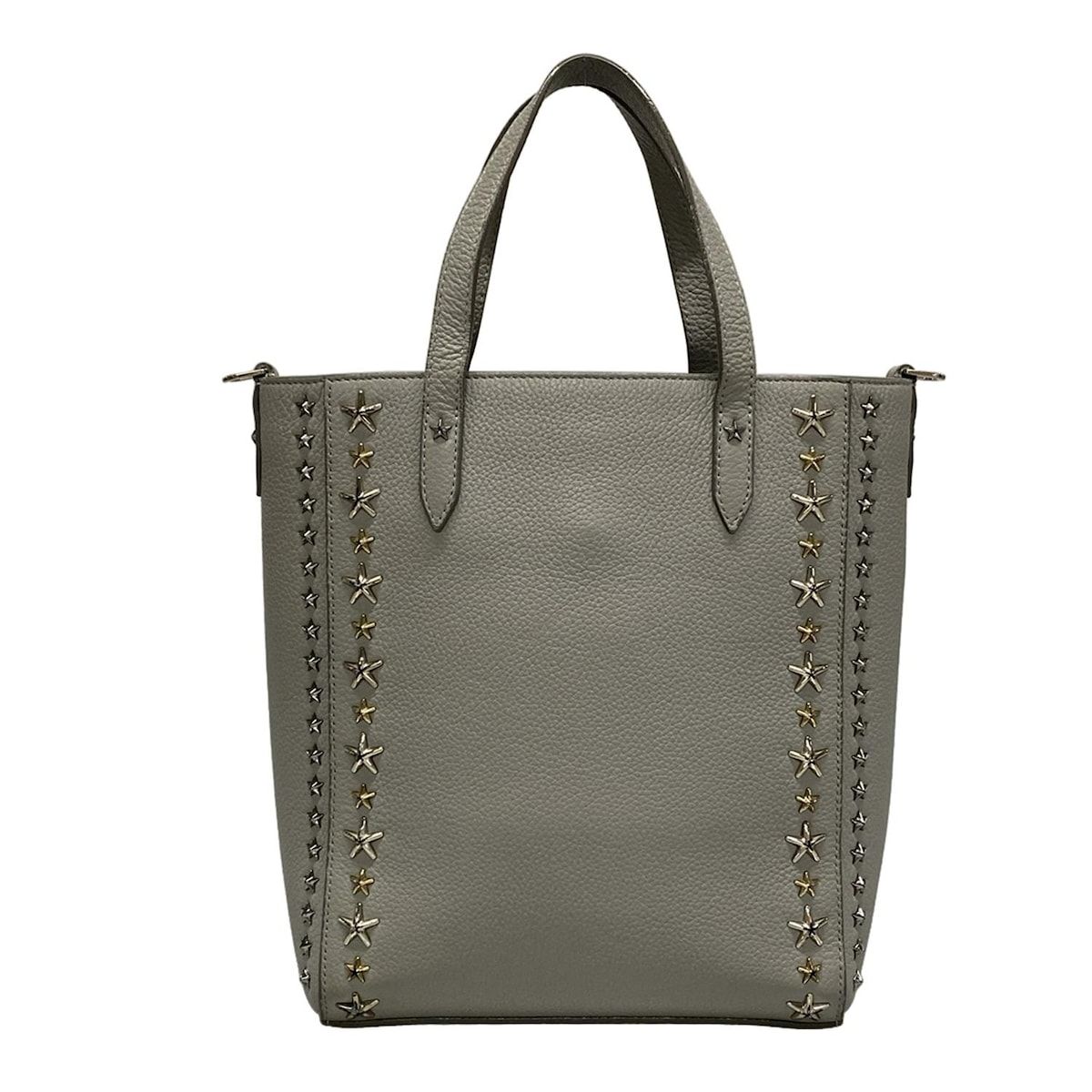 正規店購入　JIMMY CHOO グレー レザーバッグ JIMMY CHOO レニー ノースサウス M レザー・トートバッグ (Jimmy Choo