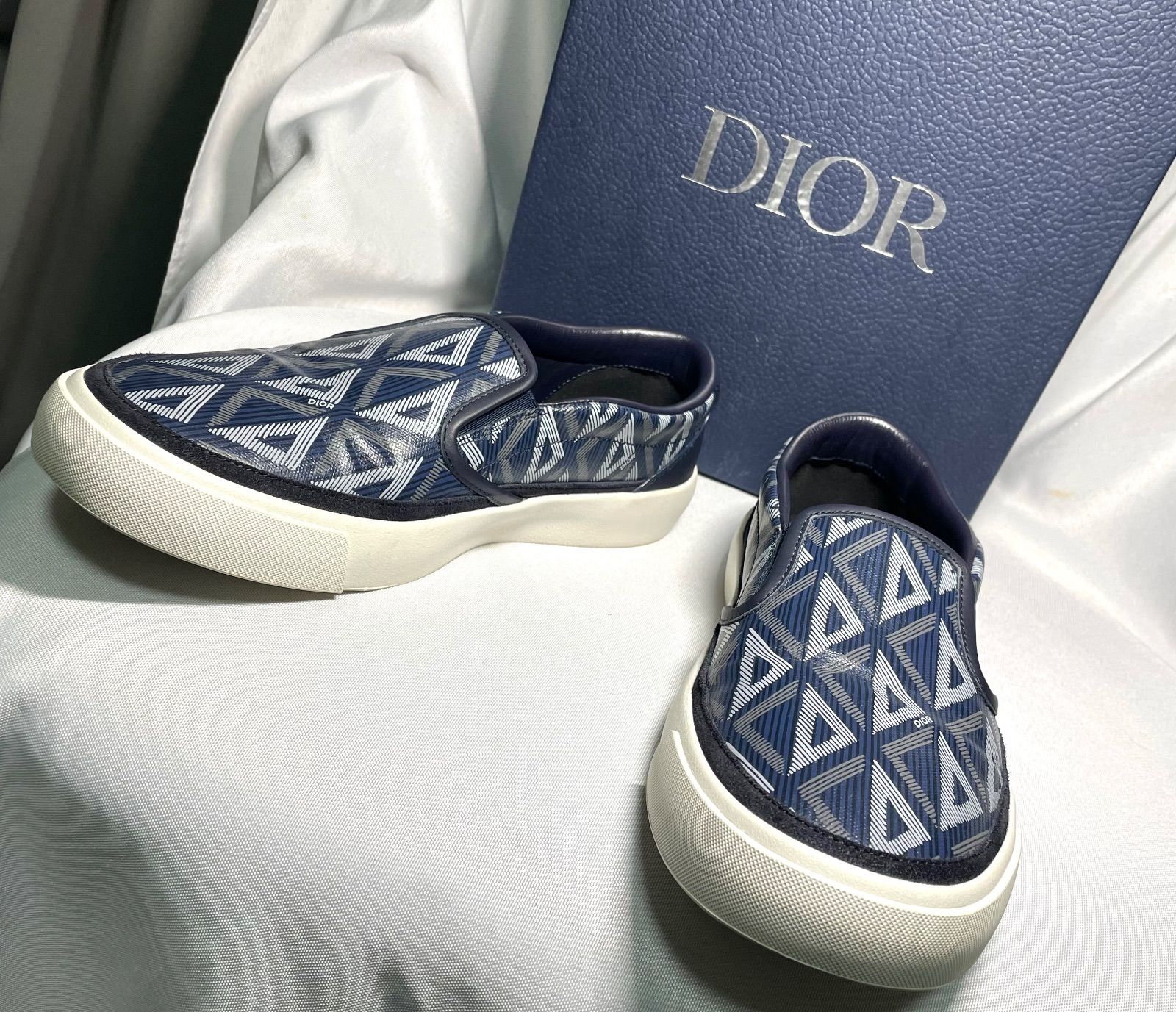 近年モデル DIOR ディオール B 101 CD ダイヤモンド ロゴ キャンバス スリッポン スニーカー 42 27 cm〜 マリンブルー-ホワイト