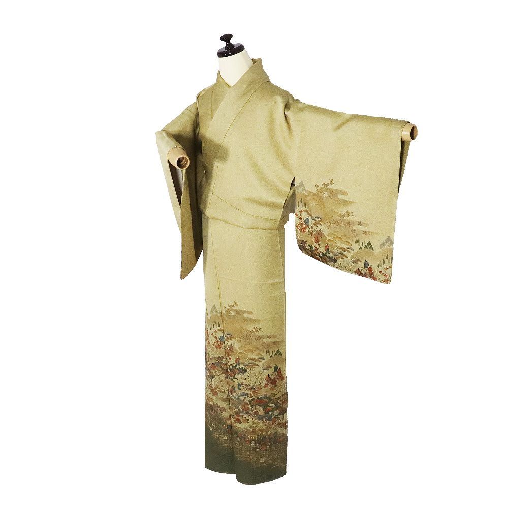 訪問着 袷 正絹 薄緑 暈し 洛中洛外図 松竹梅 桜 菊 Sサイズ ki 31518 レディース ギフト フォーマル 30代 40代 50代