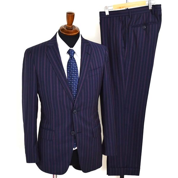 ETRO 伊製 シルク混 2つボタン シングルスーツ M YA 5 ダークネイビー ストライプ ノータック 141-1 A 967-1263 夏物 春夏 XL 008 メンズビジネス 202511