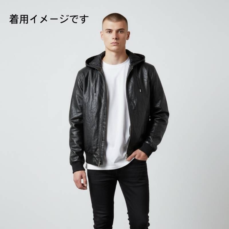 Real Leather Zip Hoodie Mens M Black Jacket Soft Texture y2k