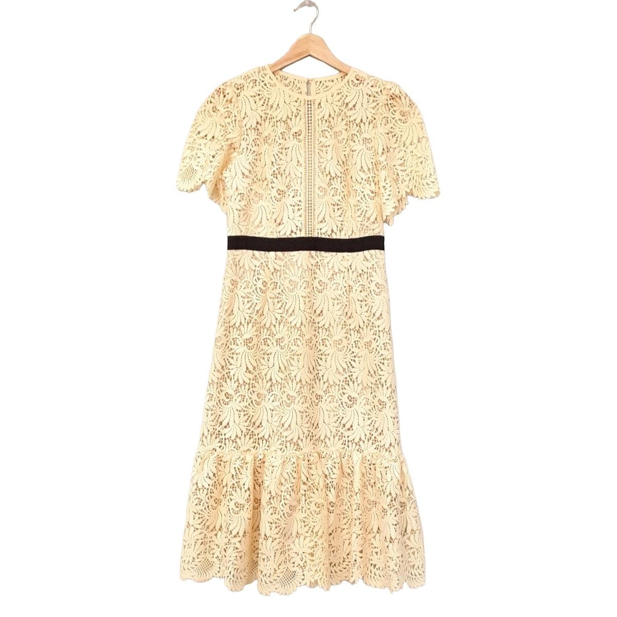 CELFORD セルフォード ワンピース サイズ36 S レディース - ライトイエロー×黒 クルーネック 半袖 ロング レース