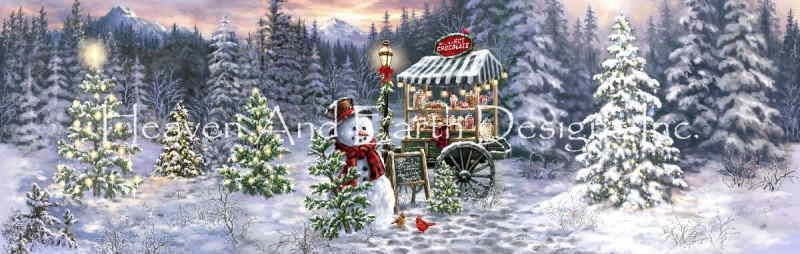 Dona Gelsinger クロスステッチ 図案 刺しゅう チャート 【 Hot Chocolate Stand DG 】 Heaven And Earth Designs 上級者 全面刺し HAED クリスマス チョコレート ホットチョコレート 雪だるま
