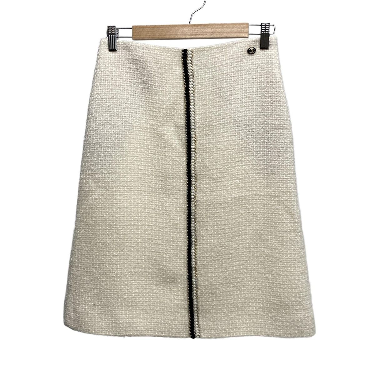 CHANEL シャネル スカート サイズ36 S レディース P 64628 アイボリー 黒 マルチ ひざ丈 2020年 ツイード ラメ