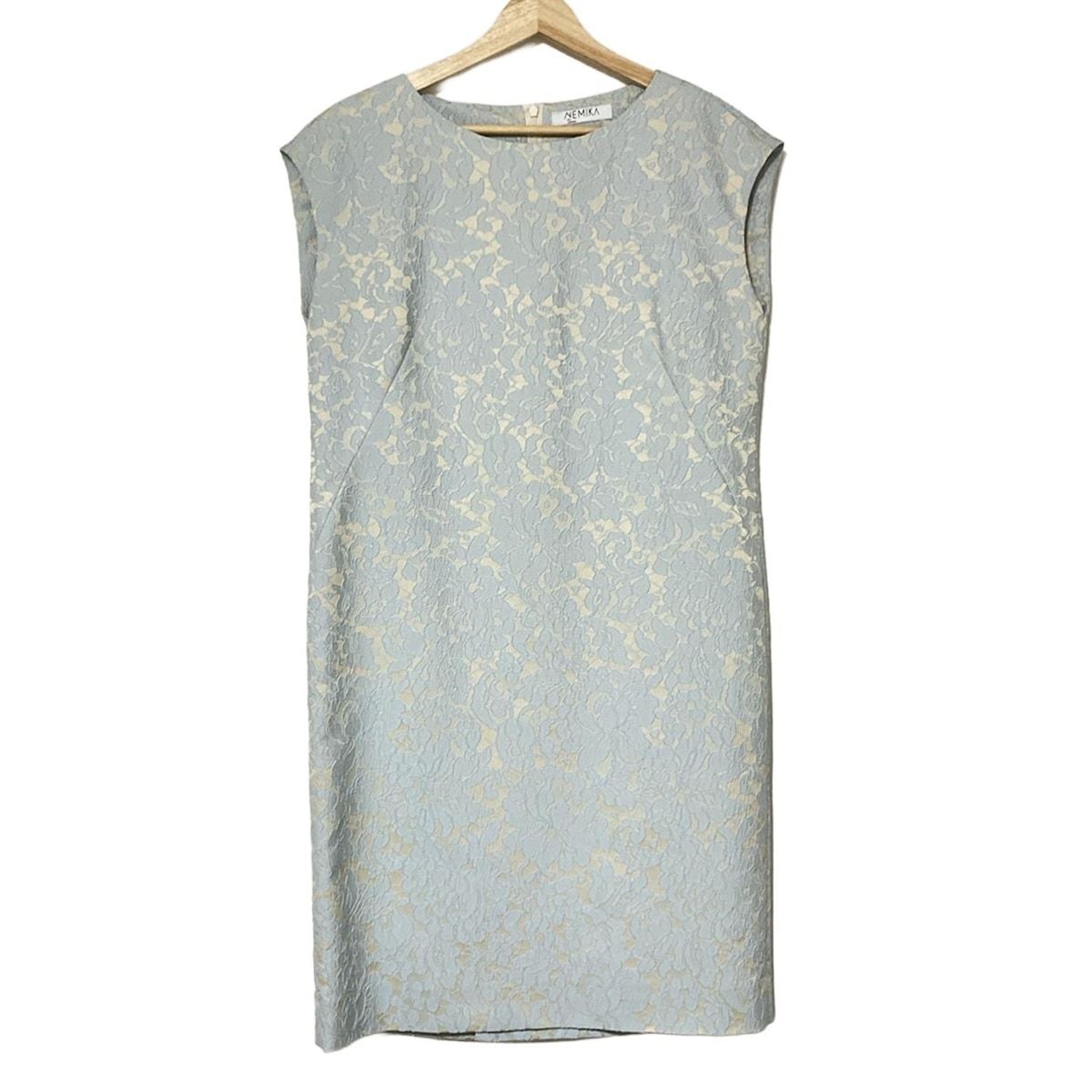 ネミカ ワンピース サイズ7 S レディース - ライトブルー×ベージュ ノースリーブ ひざ丈 フラワー 花