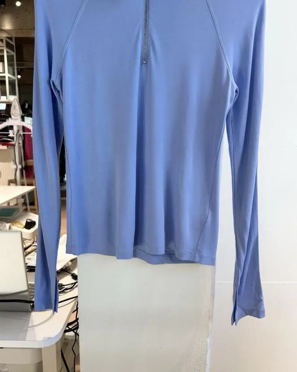  ヘルムート ラング ブルー ストレッチ ハーフジップアップ ジャージ M 長袖 Tシャツ カットソー