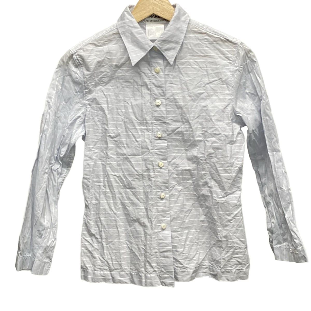 美品✨シャネル ロゴ刺繍 ボーダーストライプシャツブラウス P14739 CHANEL(シャネル) 長袖シャツブラウス サイズ38 M レディース美品