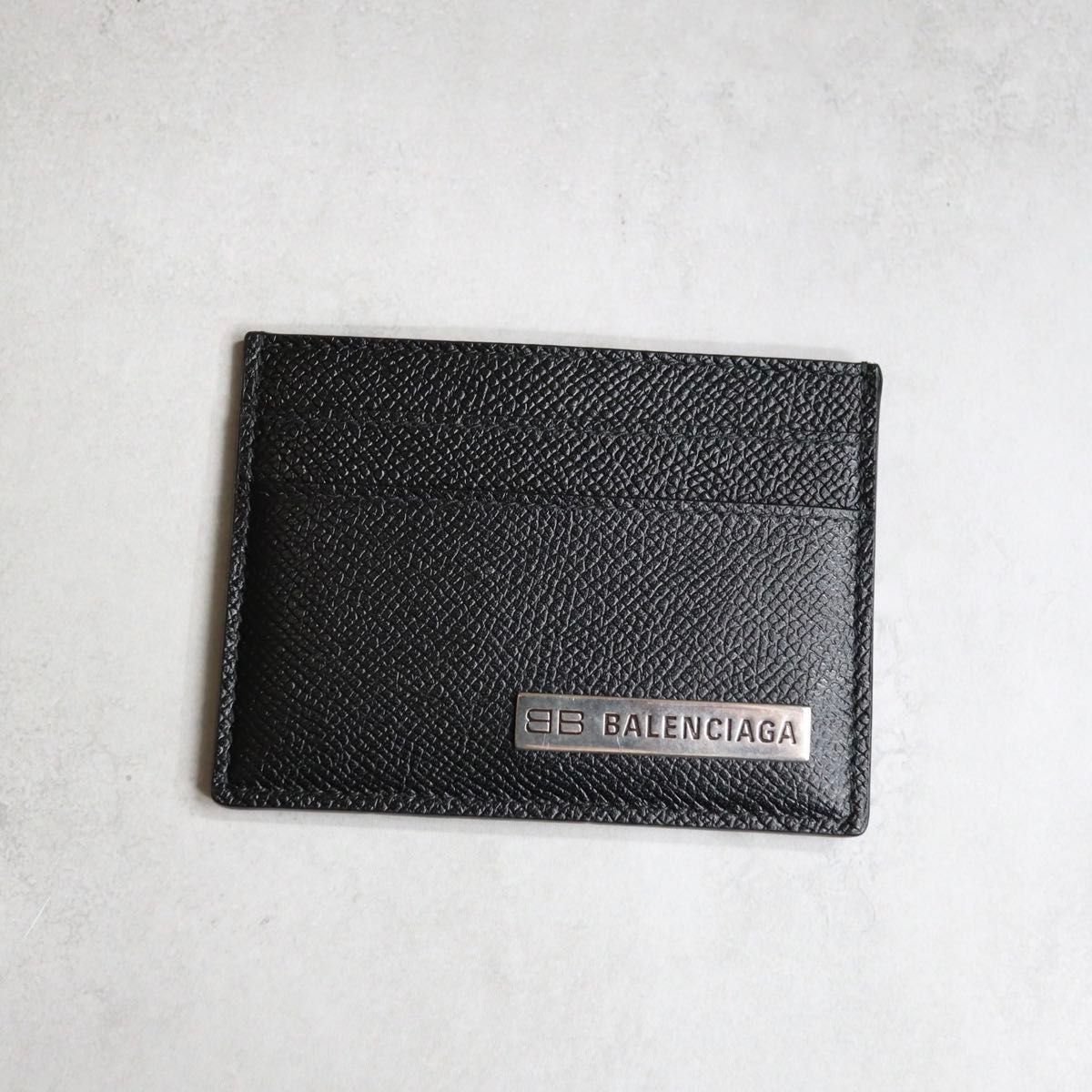 バレンシアガ プレートカードホルダー パスケース レザー ブラック シルバー 671717
