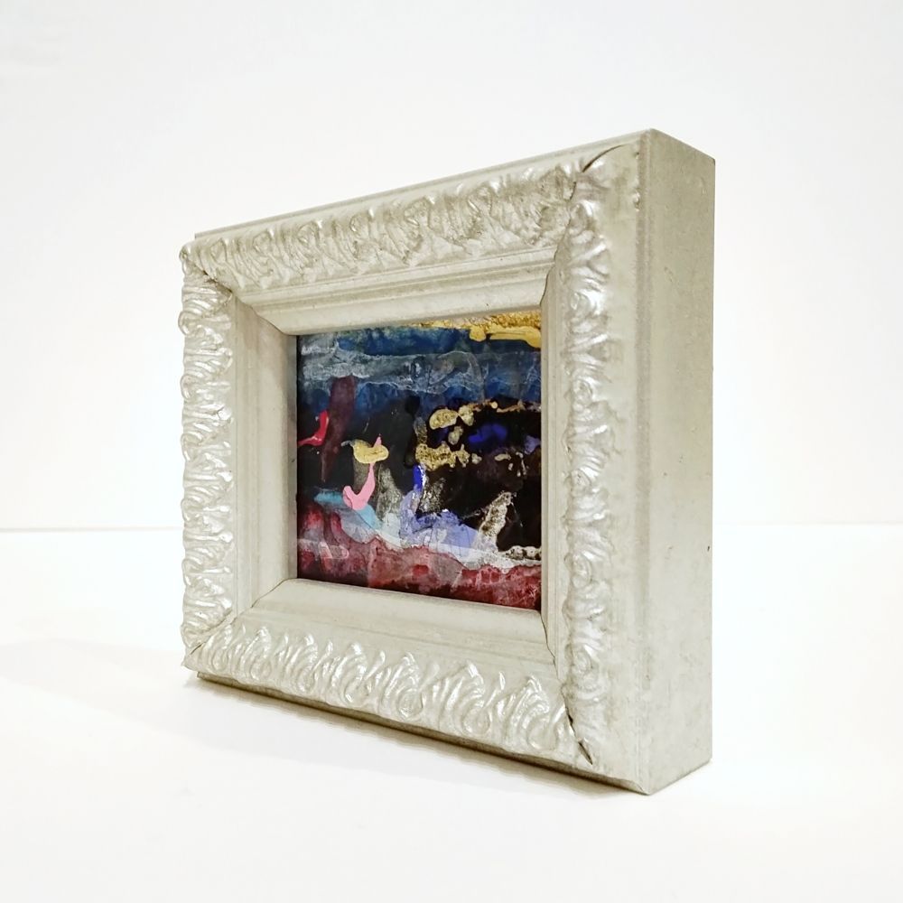 内野隆文 絵画 抽象画 段ボールにアクリル 現代美術 アート作品 ミニ額