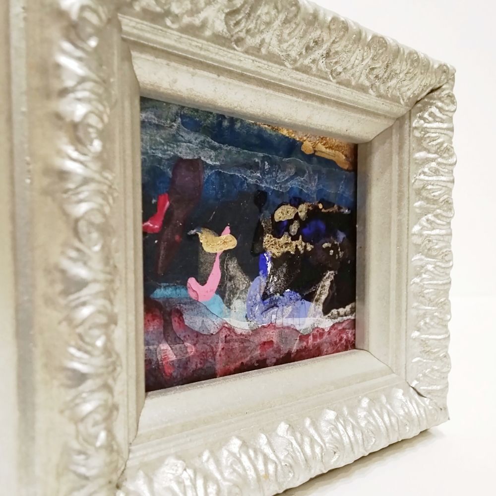 内野隆文 絵画 抽象画 段ボールにアクリル 現代美術 アート作品 ミニ額