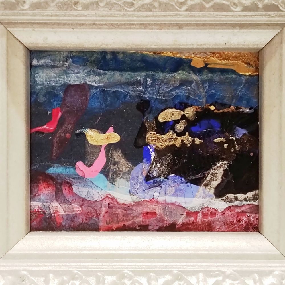 内野隆文 絵画 抽象画 段ボールにアクリル 現代美術 アート作品 ミニ額