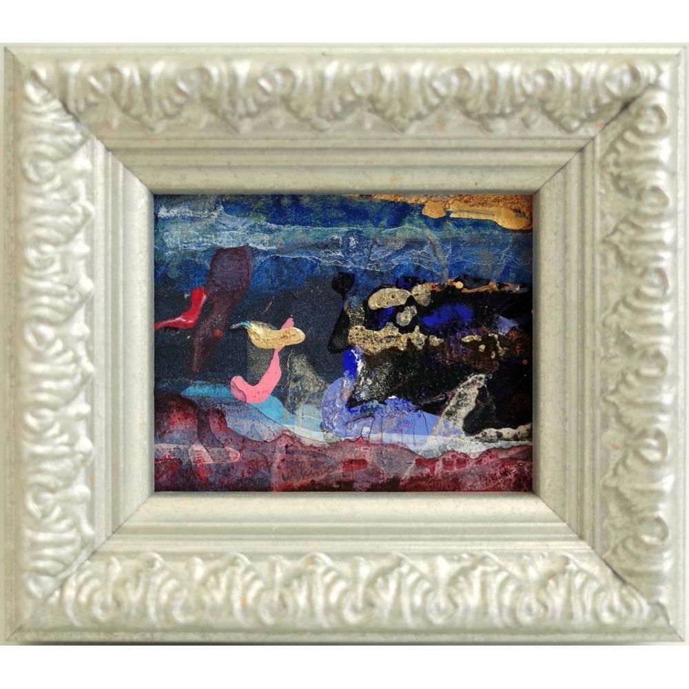 内野隆文 絵画 抽象画 段ボールにアクリル 現代美術 アート作品 ミニ額