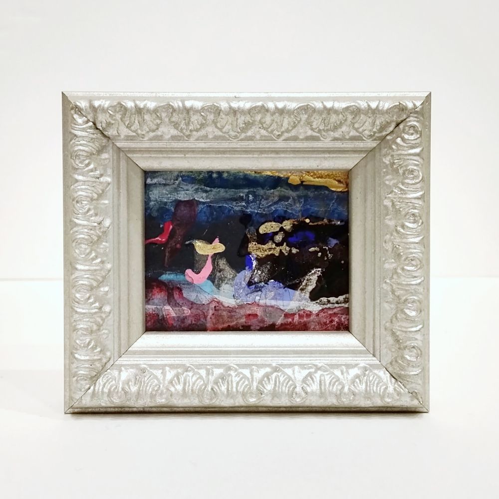 内野隆文 絵画 抽象画 段ボールにアクリル 現代美術 アート作品 ミニ額