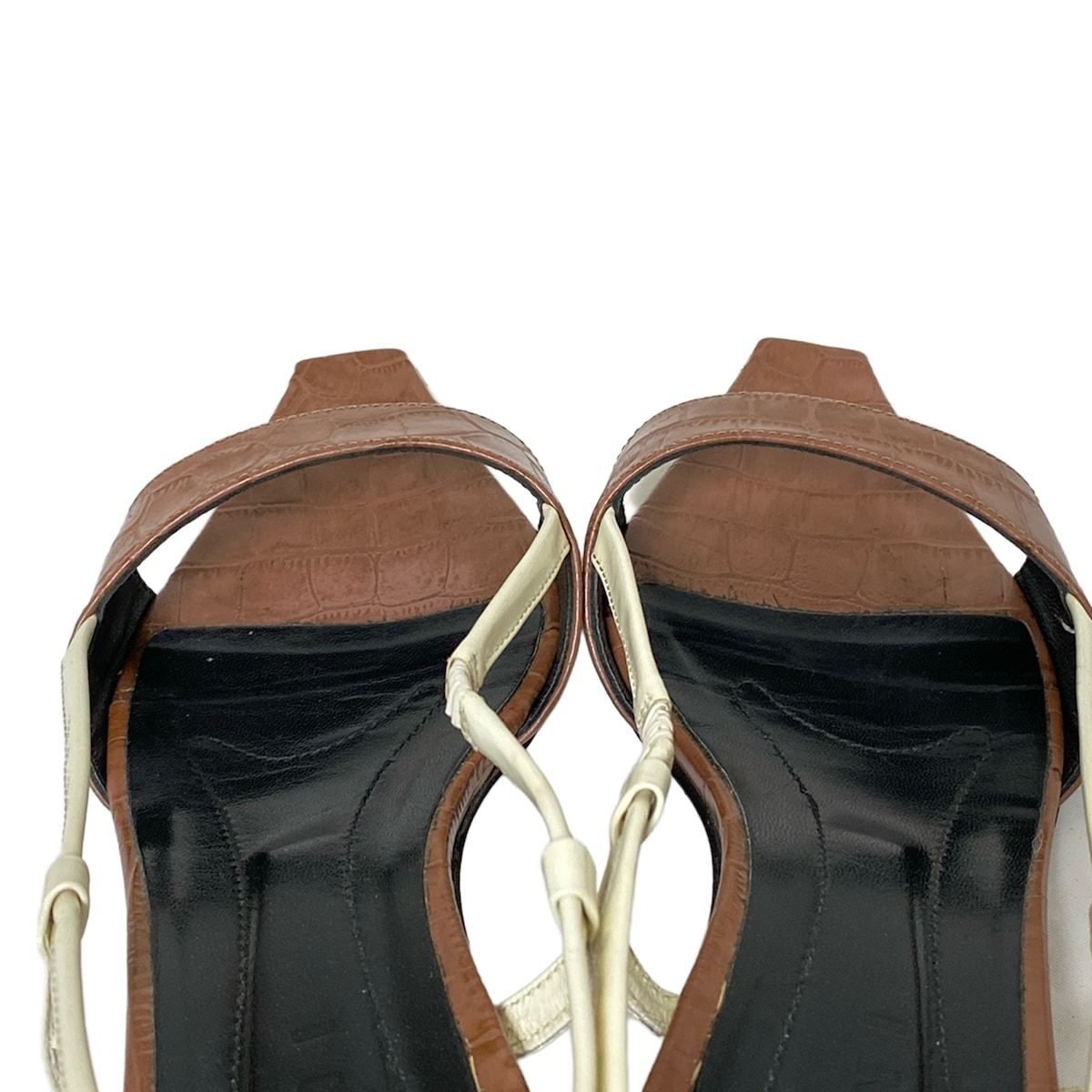  MARNI マルニ サンダル 40 レディース - ダークブラウン×アイボリー 型押し加工 レザー サンダル サンダル ミュール