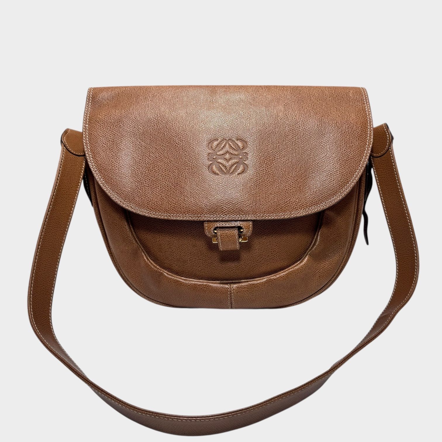 LOEWE Vintage Anagram Leather Shoulder Bag Light Brown/ 美品