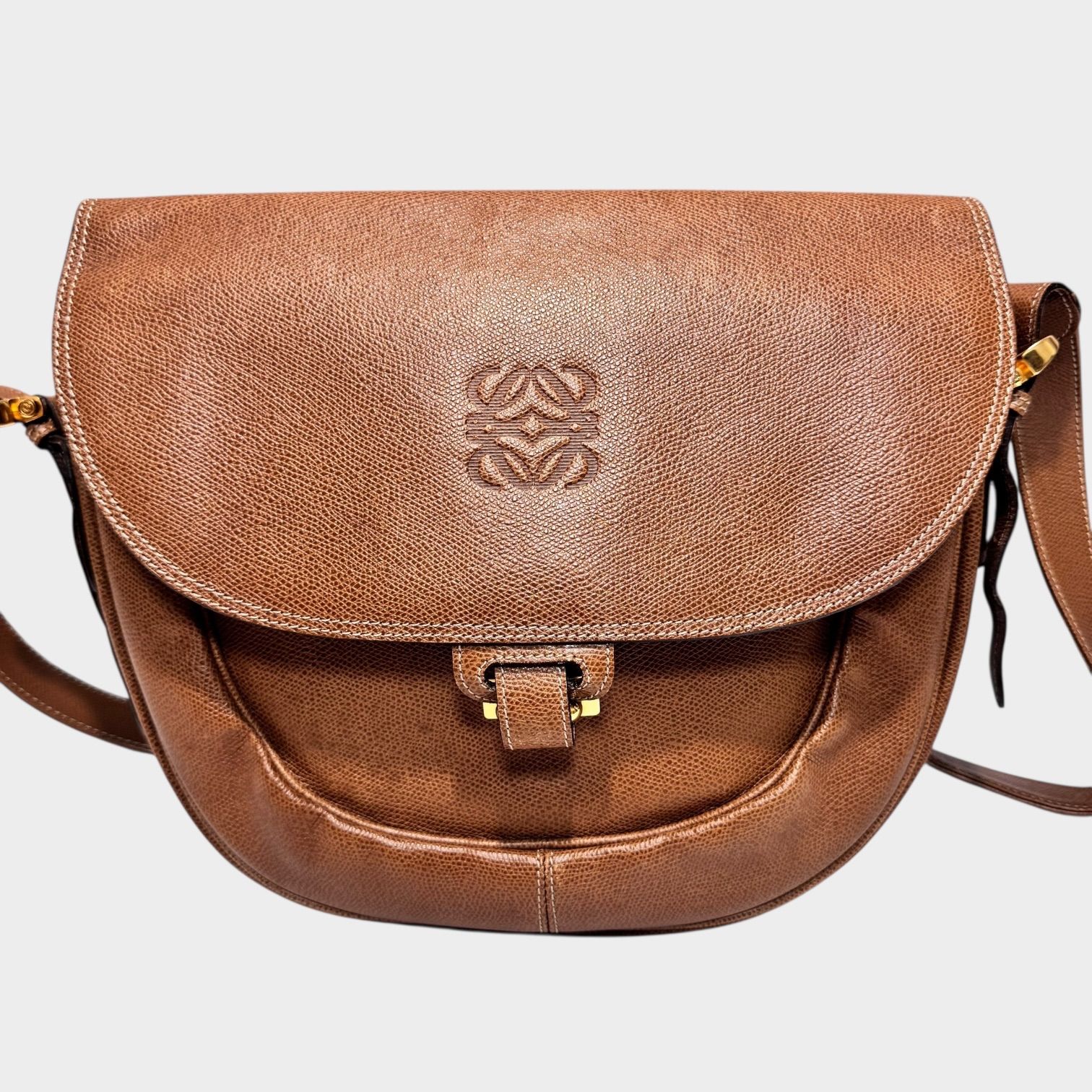 LOEWE Vintage Anagram Leather Shoulder Bag Light Brown/ 美品