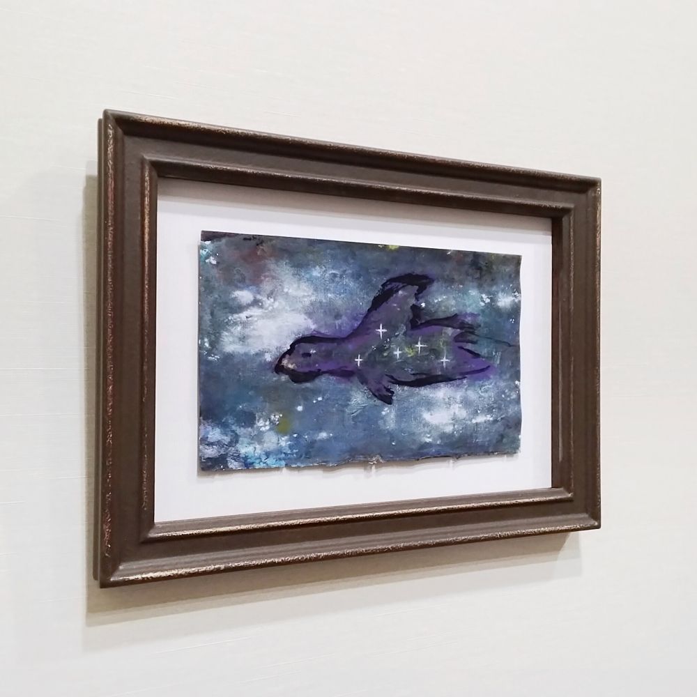 内野隆文 夜空の鳥 絵画 古い紙にアクリル絵具 抽象画 現代美術 アート