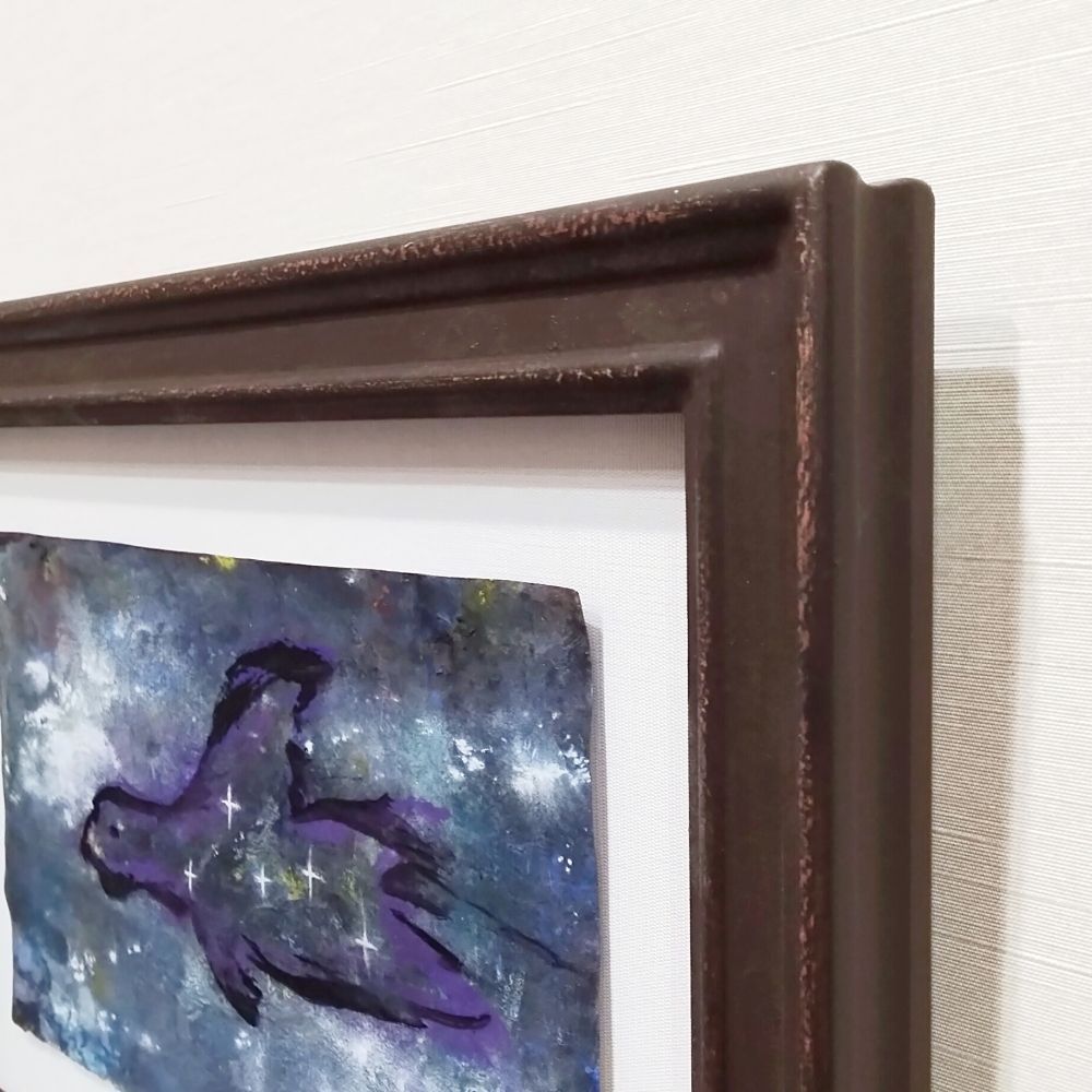 内野隆文 夜空の鳥 絵画 古い紙にアクリル絵具 抽象画 現代美術 アート