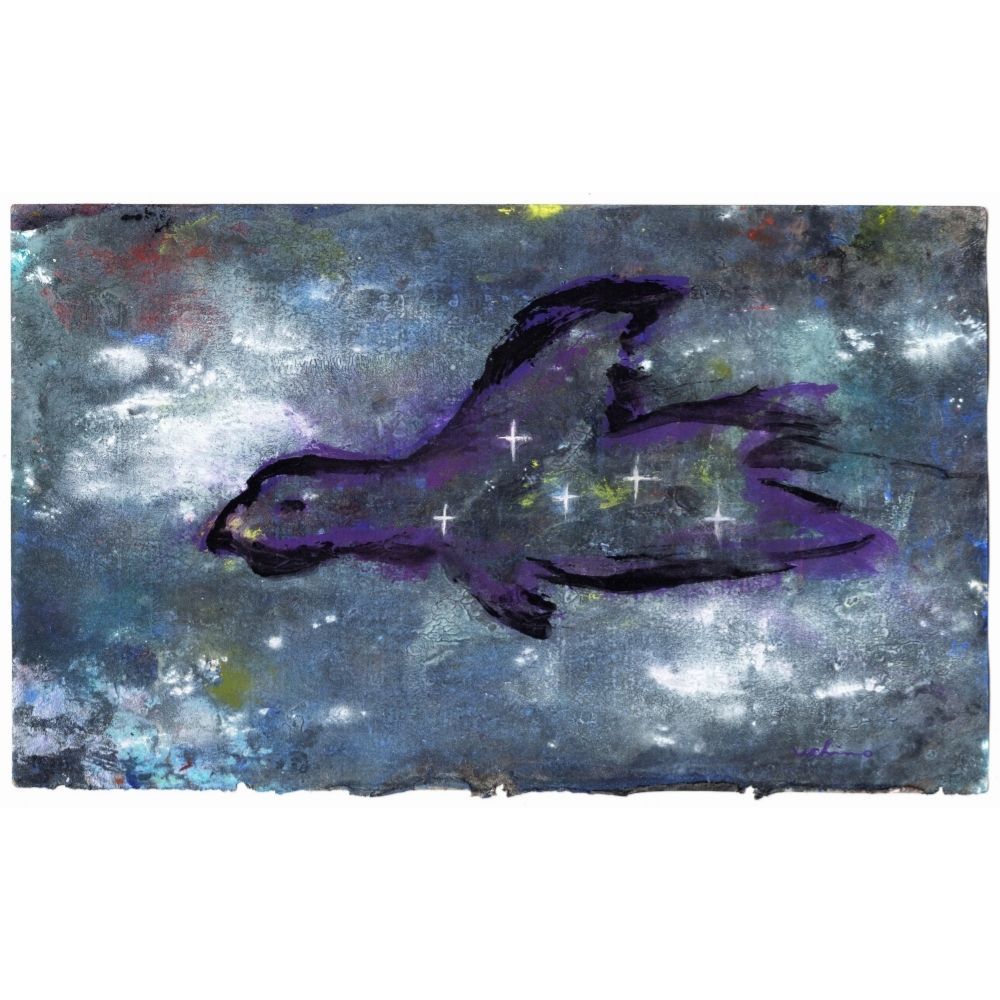 内野隆文 夜空の鳥 絵画 古い紙にアクリル絵具 抽象画 現代美術 アート