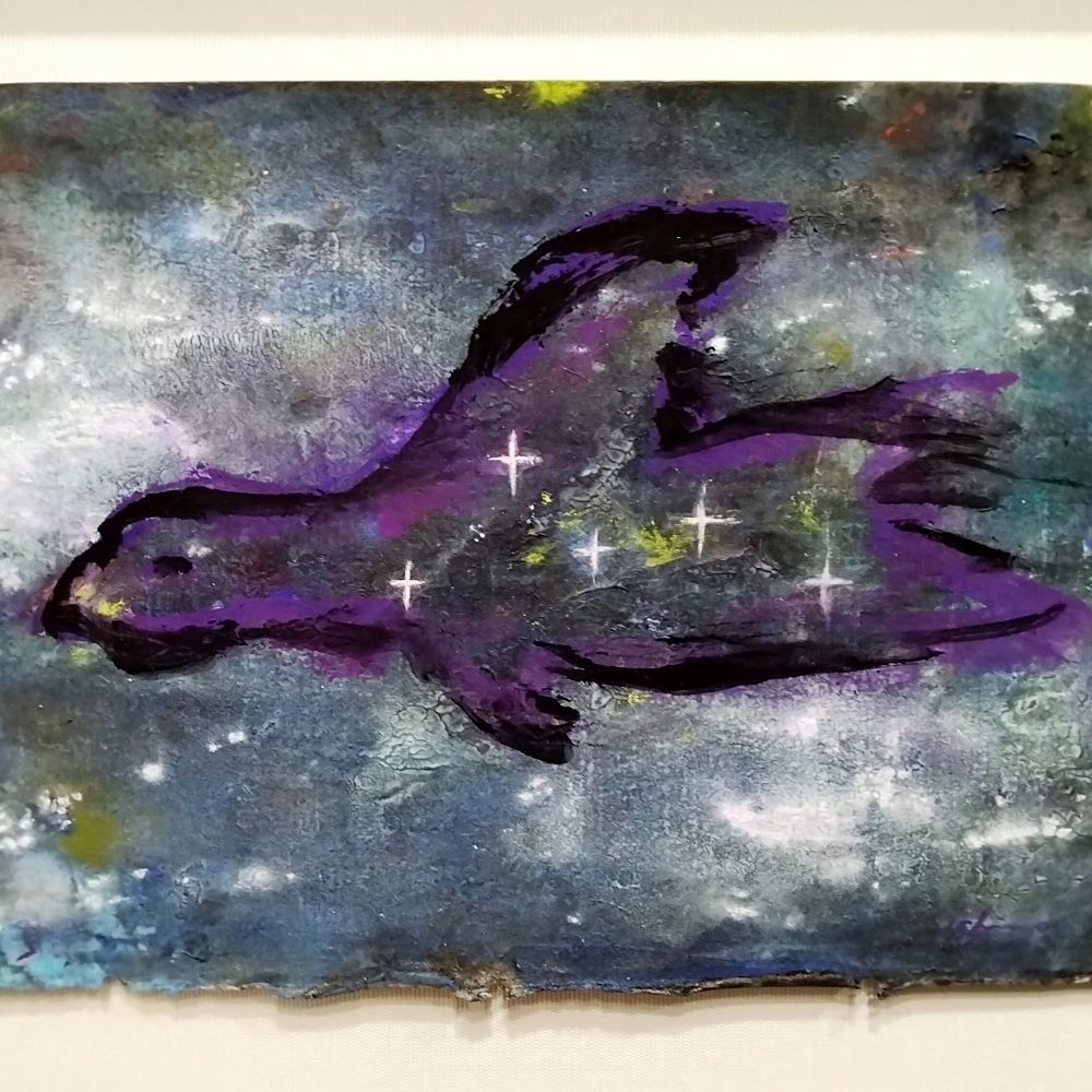 内野隆文 夜空の鳥 絵画 古い紙にアクリル絵具 抽象画 現代美術 アート