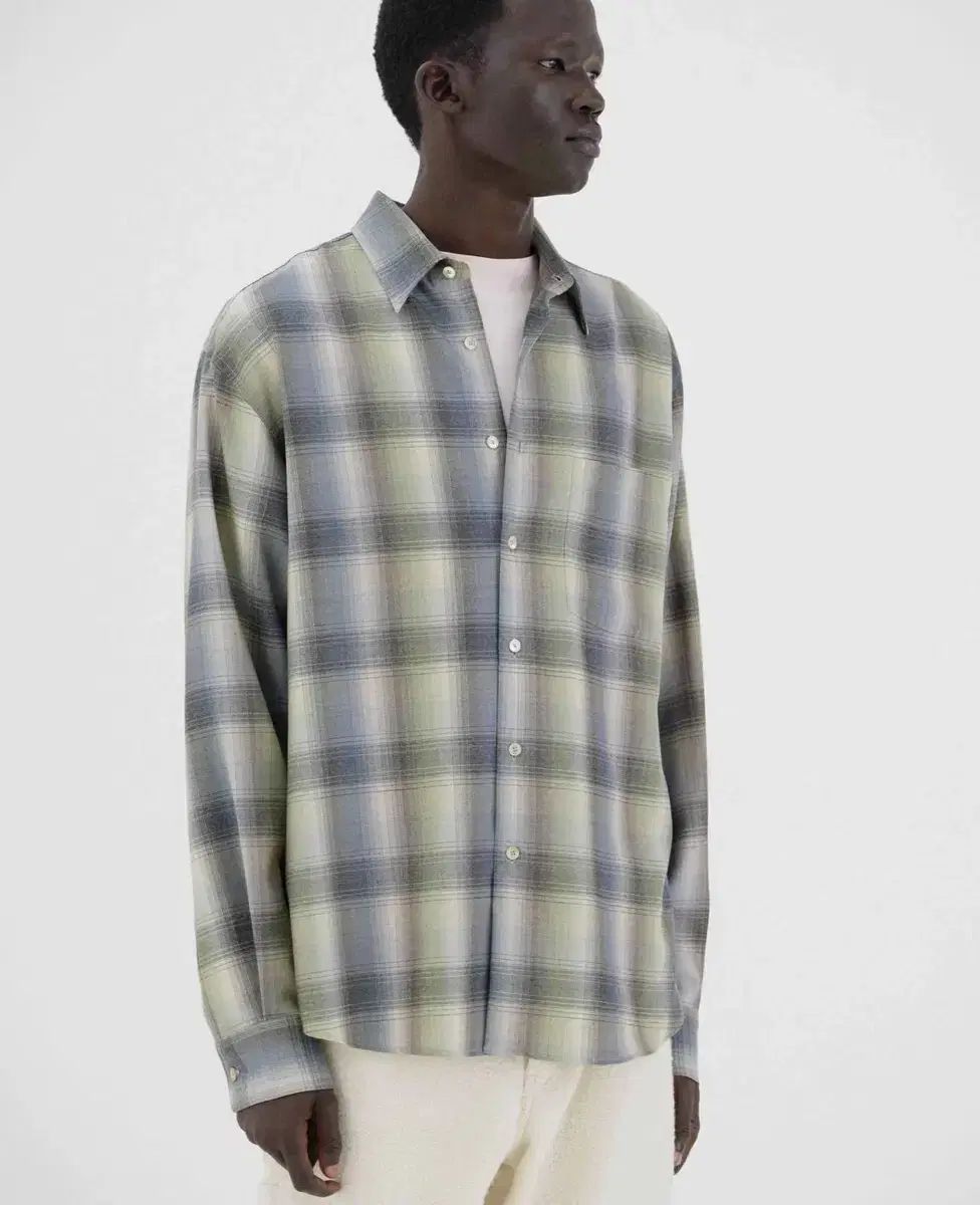 25 FW AURALEE SUPER 울 라이트 シャツ チェック柄 ブルー グリーン