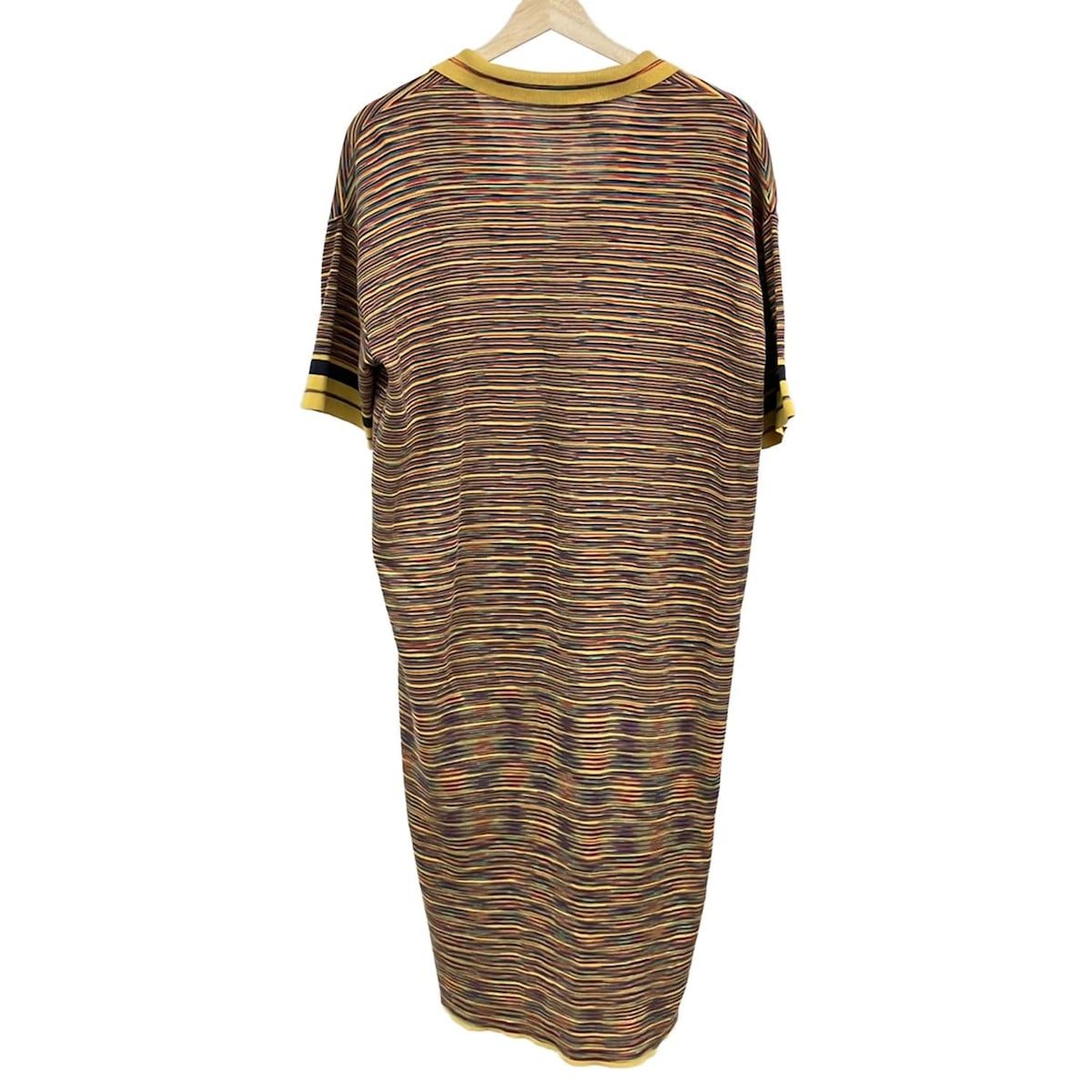 MISSONI ミッソーニ ワンピース レディース - イエロー×ネイビー×マルチ 開襟 半袖 ひざ丈 ボーダー