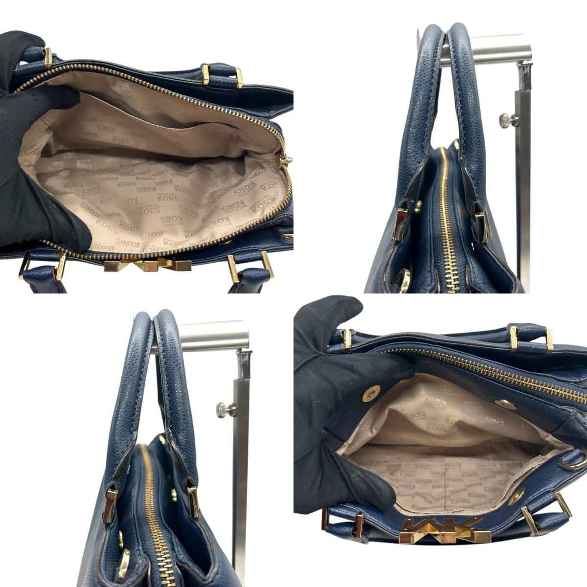  マイケルコース MICHAEL KORS ハンドバッグ ショルダーバッグ 2 WAY 斜め掛け可 自立可 サフィアーノレザー 本革 ネイビー 紺 ゴールド金具 ロゴチャーム センタージップ エレガント レディース 通勤 通学 フォーマル デイリー s 93 ハンドバッグ バッグ