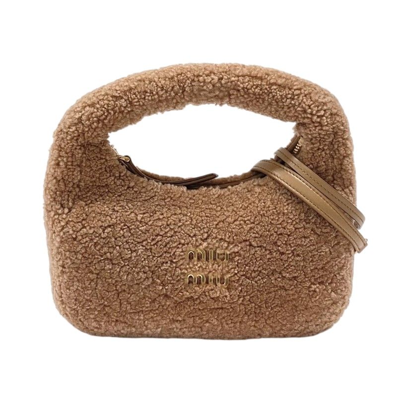 ミュウミュウ miu ワンダー シアリング ホーボーバッグ 5 BC 125 キャメル シープ レディース ハンドバッグ ショルダーバッグ