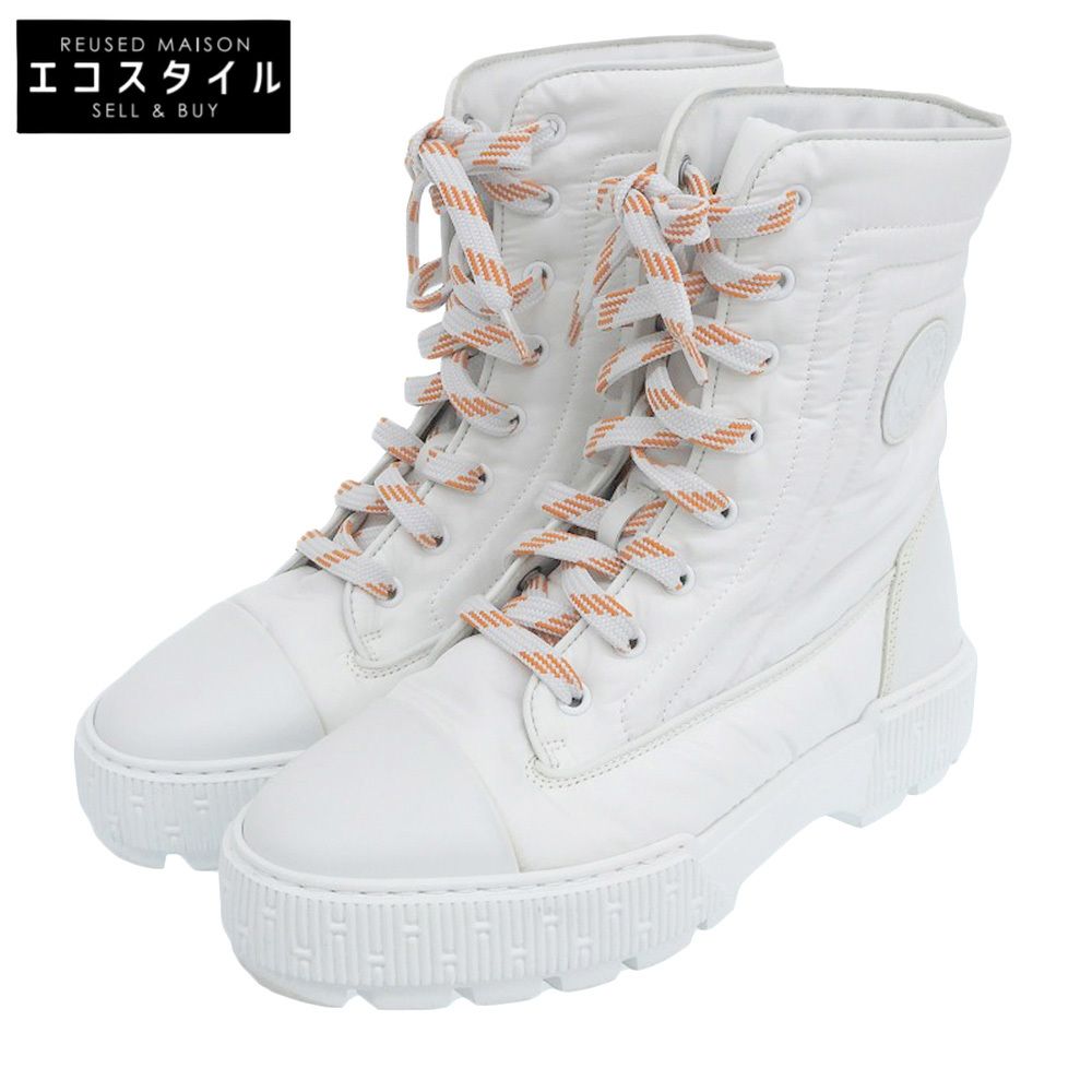 HERMES エルメス ナイロン ハイカット フレッシュ ブーツ シューズ レディース 白 ホワイト 37 5 375