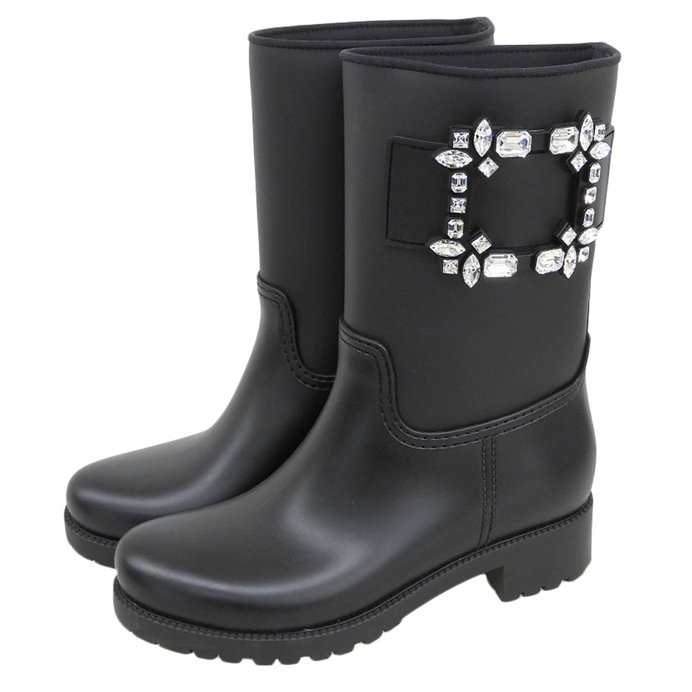 Roger Vivier ロジェヴィヴィエ テンペット ヴィヴ ストラスバックル レインブーツ シューズ レディース 黒 ブラック 36