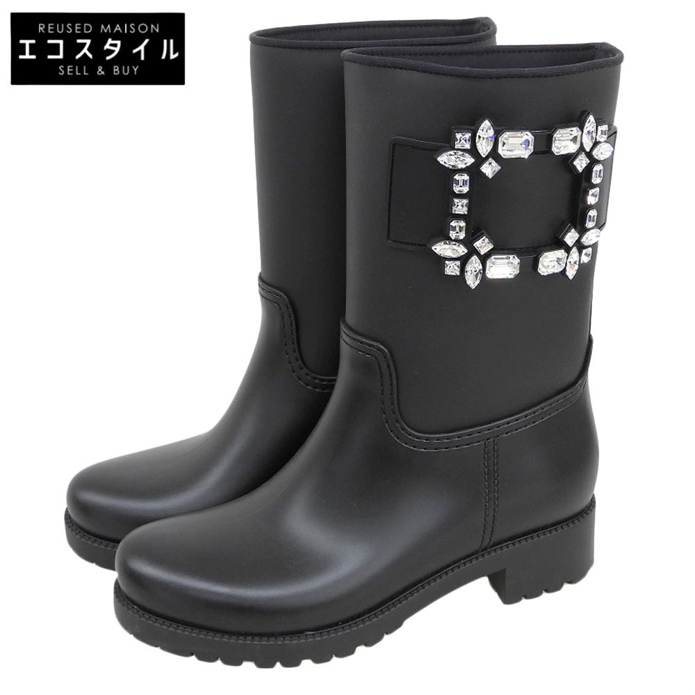 Roger Vivier ロジェヴィヴィエ テンペット ヴィヴ ストラスバックル レインブーツ シューズ レディース 黒 ブラック 36