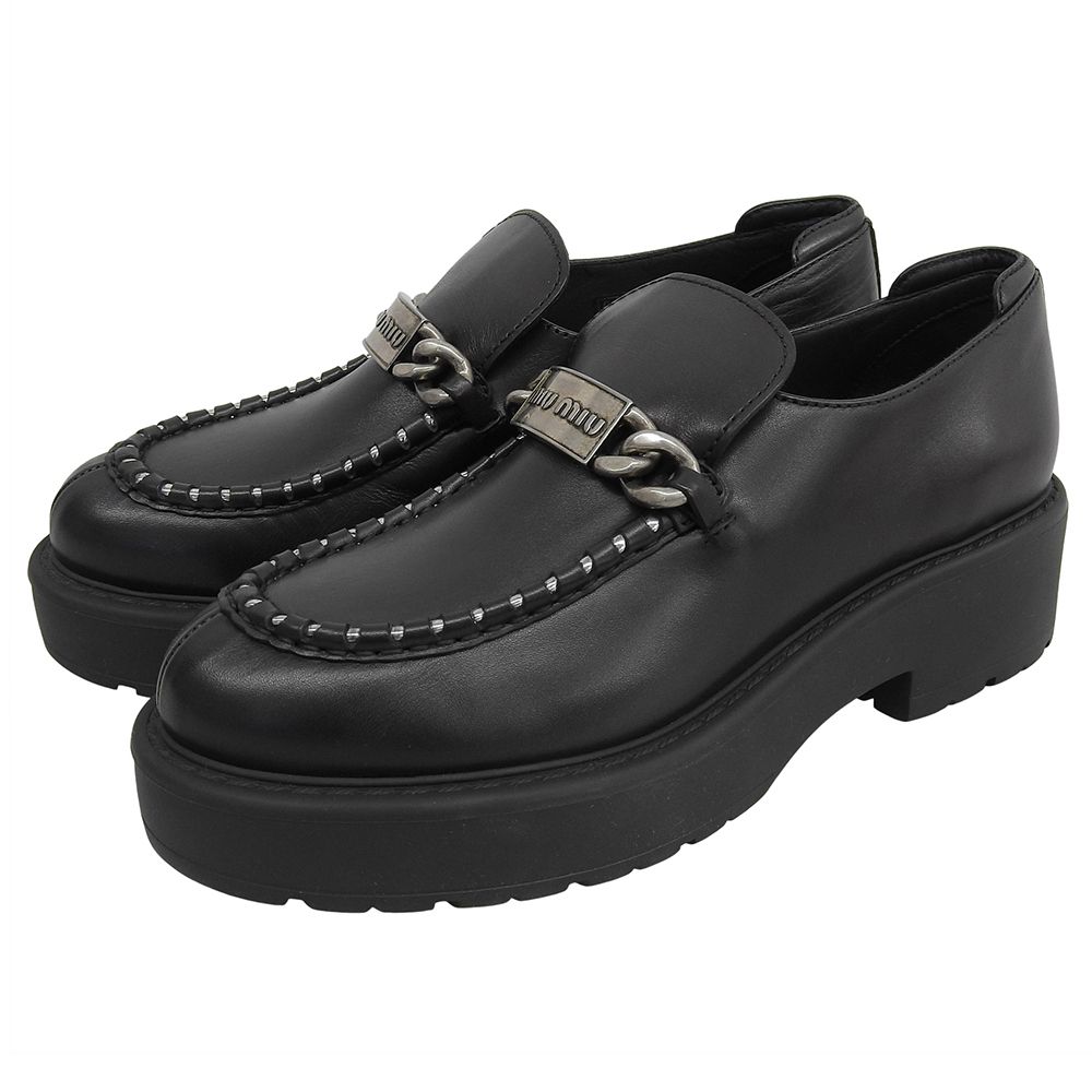 MIUMIU ミュウミュウ 厚底 ローファー レザー シューズ レディース ブラック 41 5 D 684