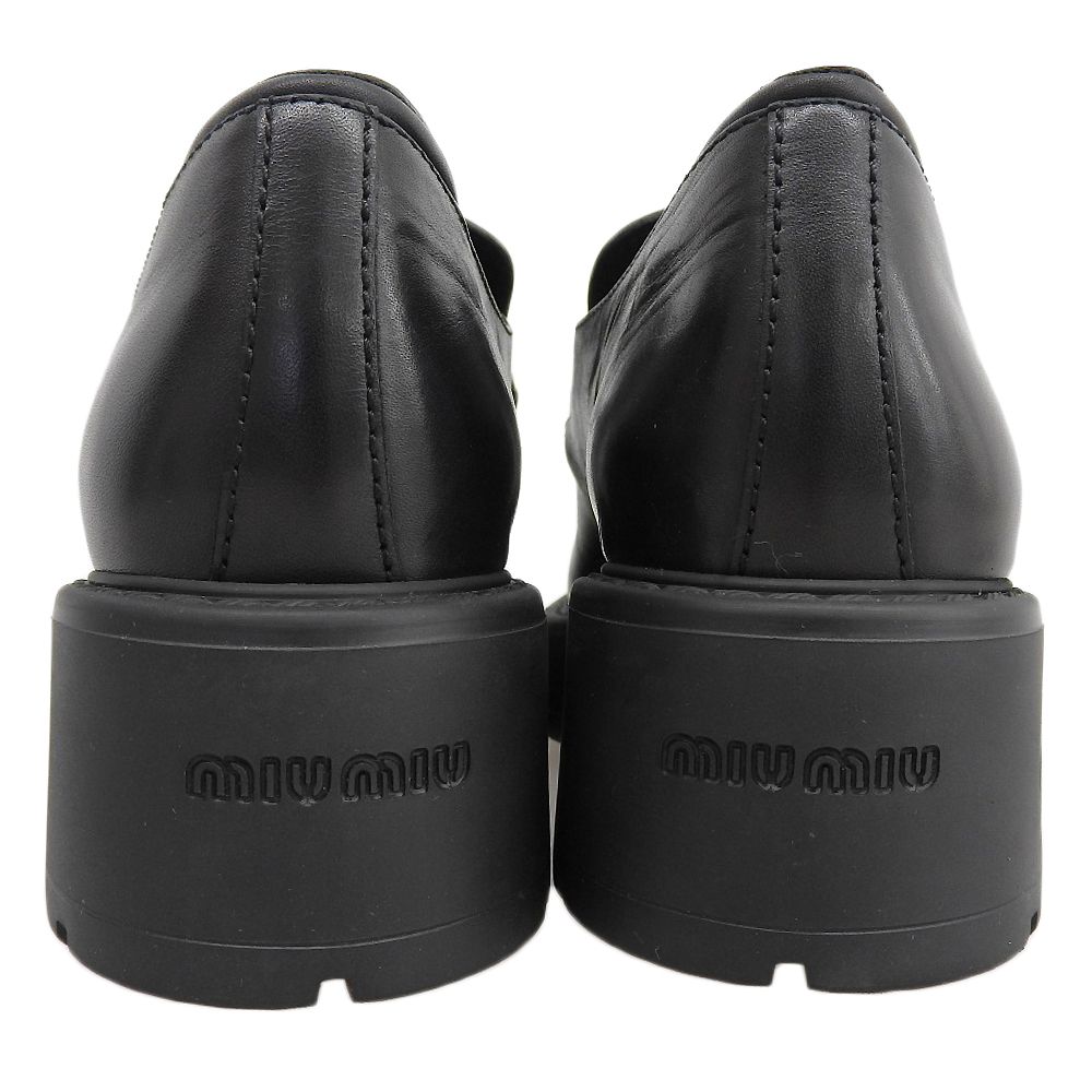  MIUMIU ミュウミュウ 厚底 ローファー レザー シューズ レディース ブラック 41 5 D 684 その他 靴