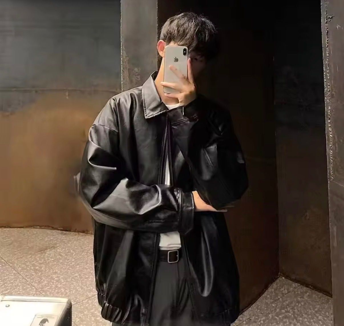 レザージャケット ルーズフィット 韓国 ストリート ユニセックス