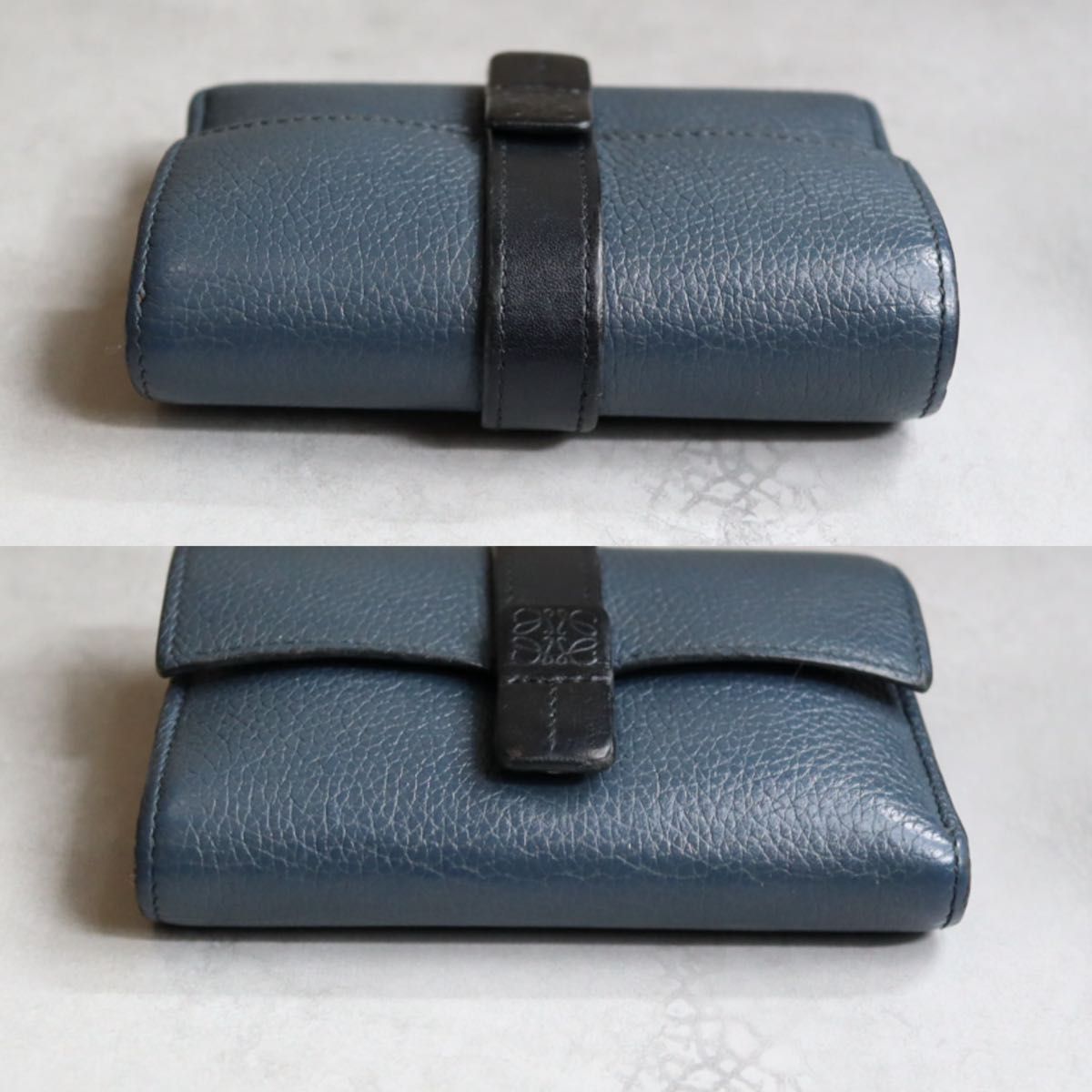 良品✨ロエベ　バーティカルウォレット　折り財布　くすみネイビー　アナグラムロゴ LOEWE ロエベ / スモールバーティカルウォレット 三つ折り財布 ソフト