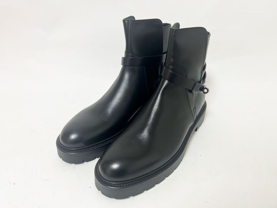 HERMES エルメス メンズ ショートブーツ ジェフ 靴 ケリーモチーフ ブラック サイズ 44
