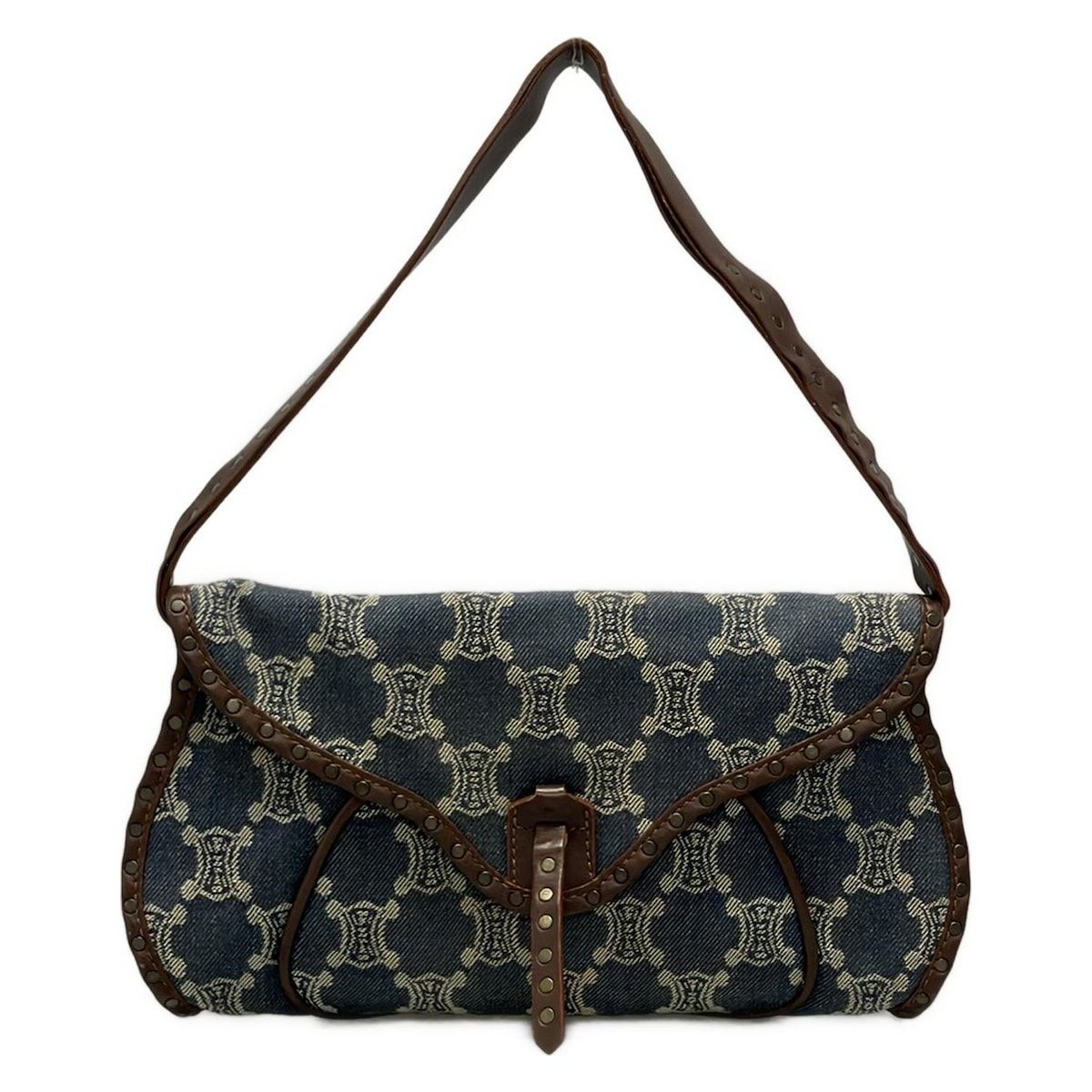 CELINE セリーヌ ハンドバッグ パリマカダム ネイビー アイボリー ダークブラウン レザー