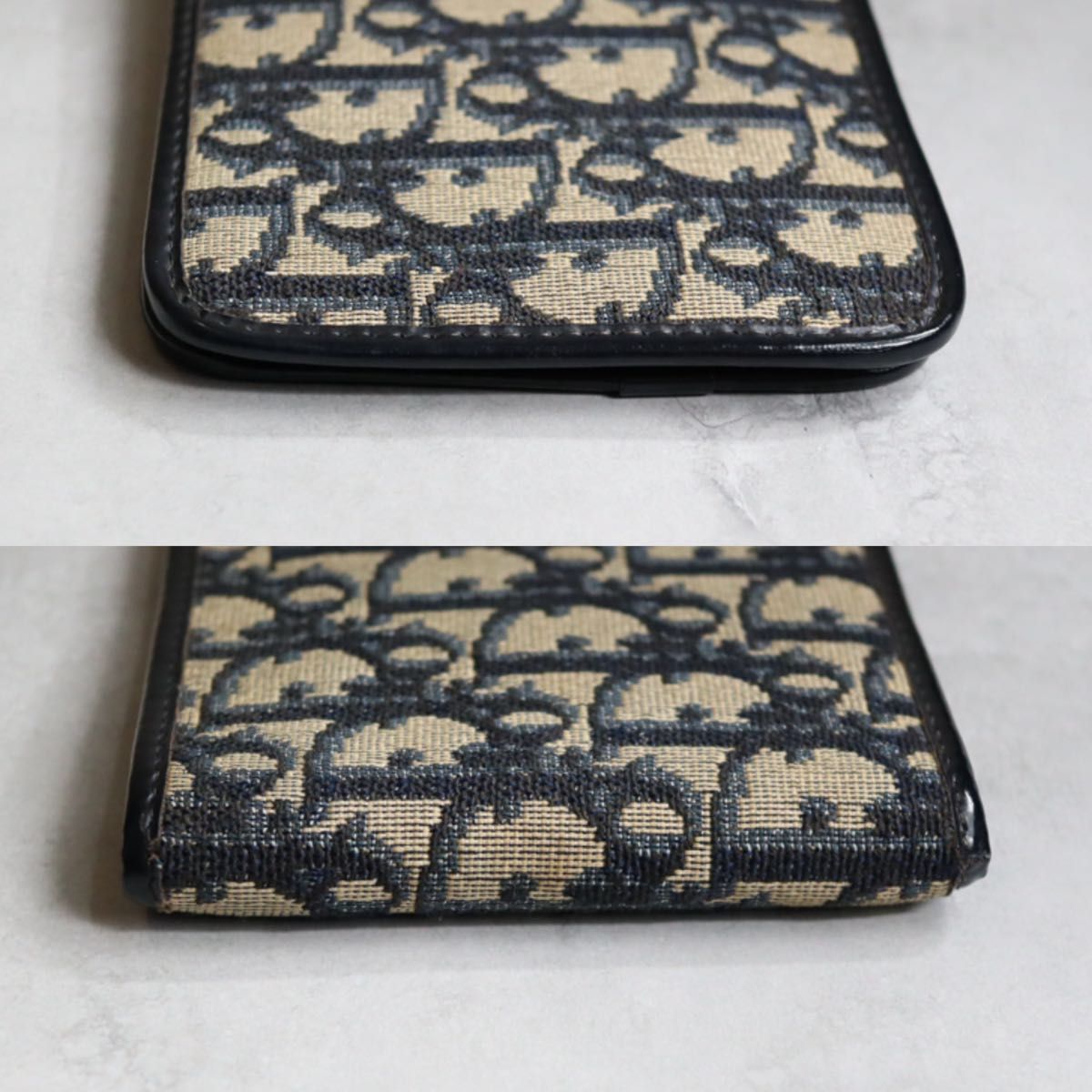  Christian Dior クリスチャンディオール トロッターバイフォールドウォレット ジャガード レザー ネイビー ベージュ TROTTER 二つ折り財布 折り財布